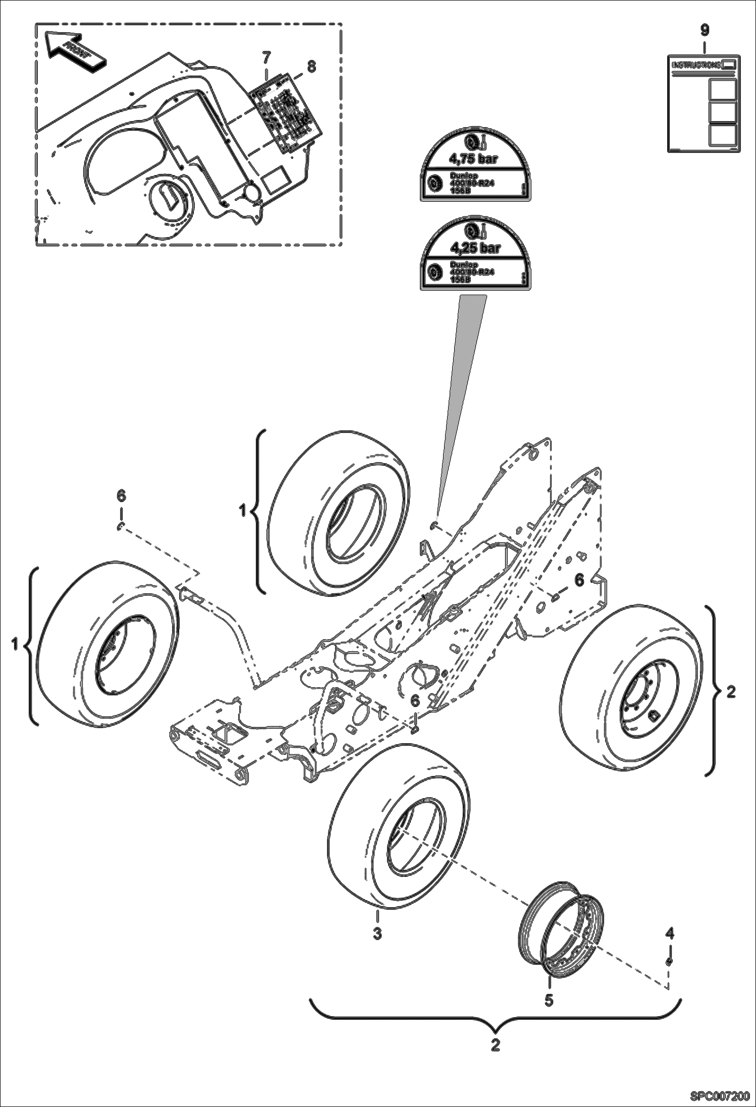 Схема запчастей Bobcat T40140 - WHEELS (Dunlop 400/80-R24 156B) (For Container Shipped Machines Only ESA)(Variable Track) ACCESSORIES & OPTIONS