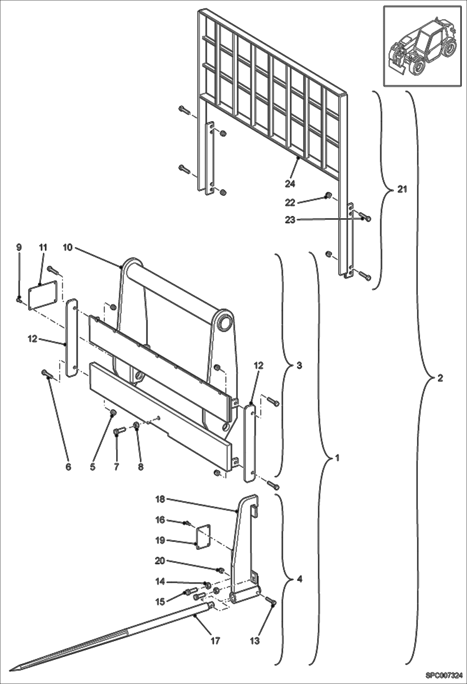 Схема запчастей Bobcat T2556 - BALES PIKES AND PALLET FORK FRAME (Narrow Quick Attach) ACCESSORIES & OPTIONS