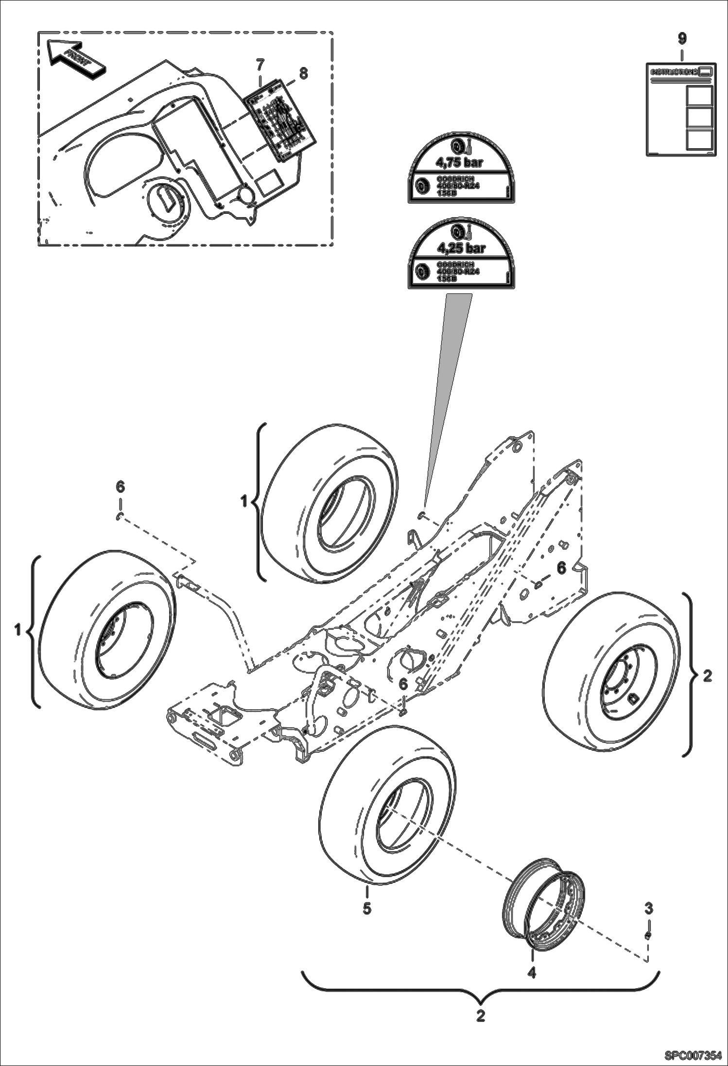 Схема запчастей Bobcat T40140 - WHEELS (Goodrich 400/80-24) (For Container Shipped Machines Only)(Variable Track) ACCESSORIES & OPTIONS