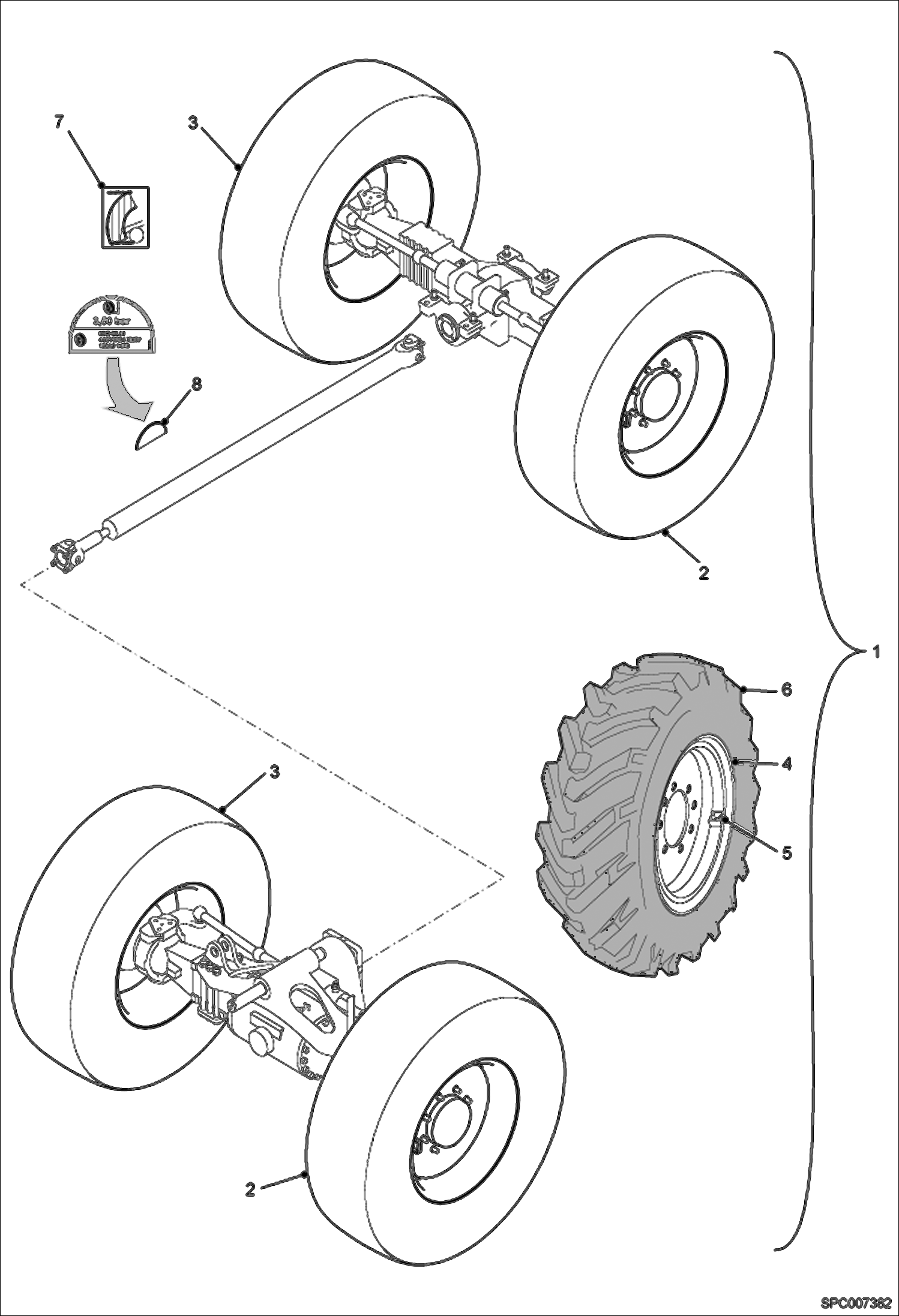 Схема запчастей Bobcat T3571L - WHEELS (Michelin 460/70R24 XMCL) ACCESSORIES & OPTIONS