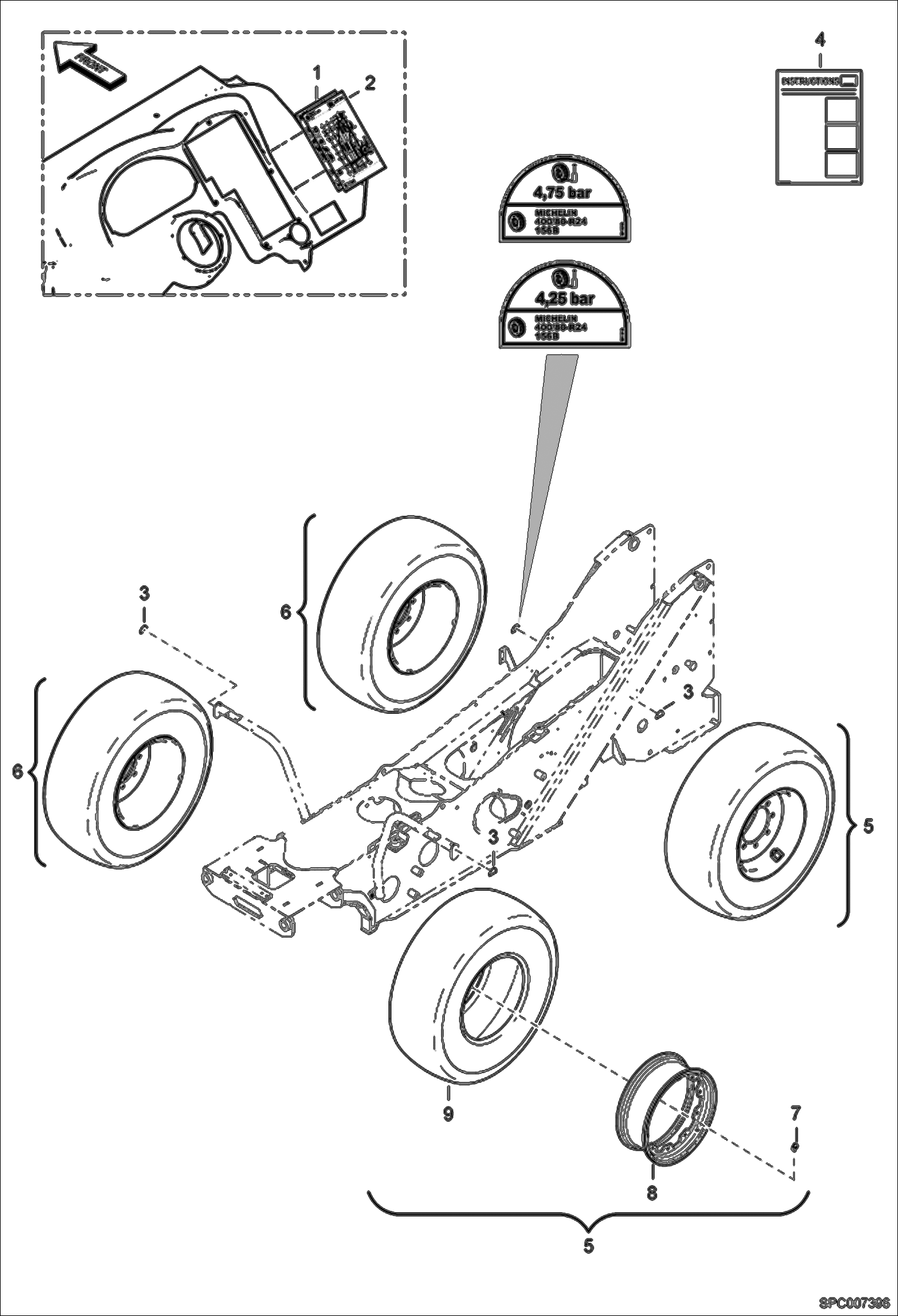 Схема запчастей Bobcat T40140 - WHEELS (Michlin 400/80-24) (For Container Shipped Machines Only ESA)(Variable Track) ACCESSORIES & OPTIONS