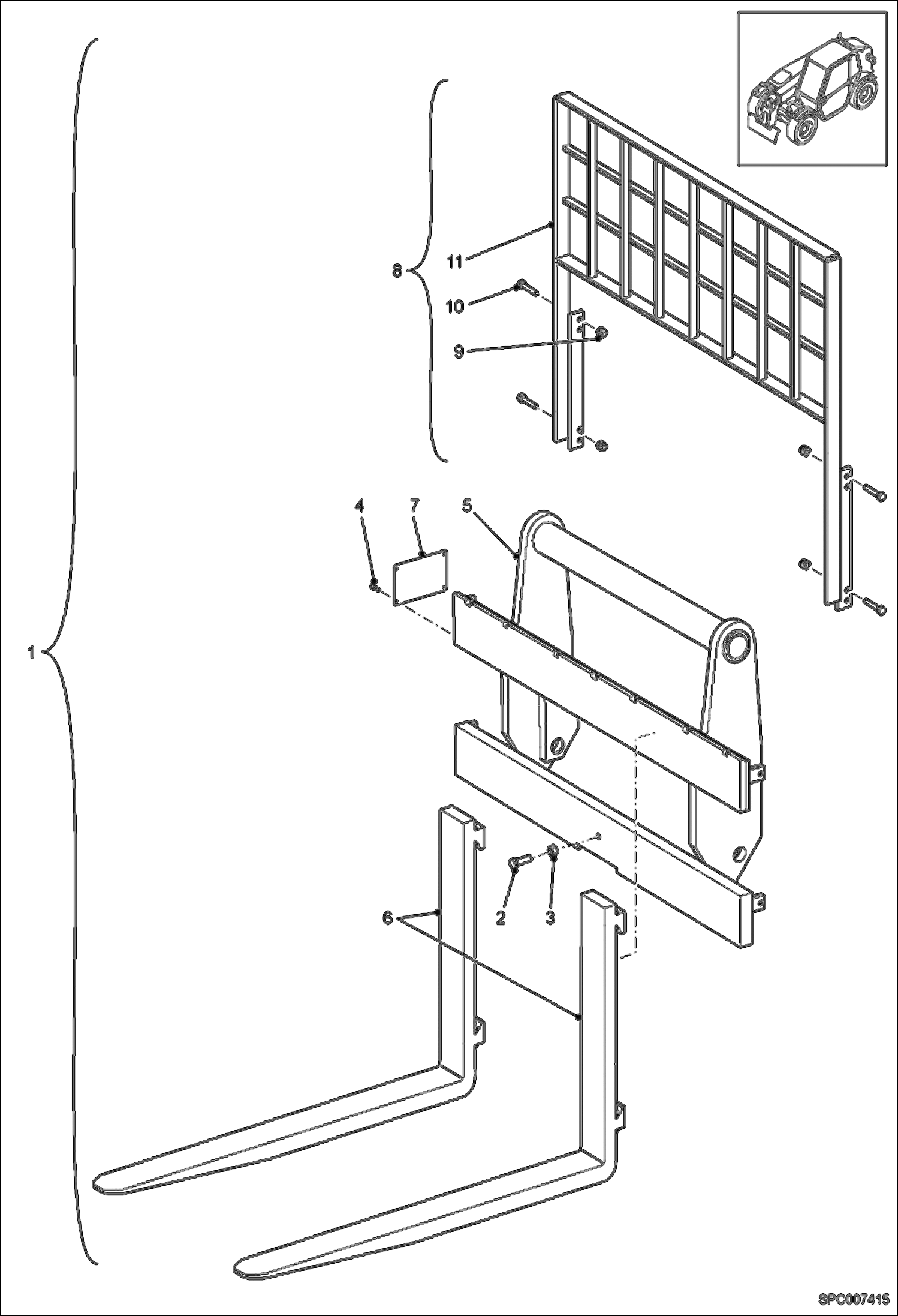 Схема запчастей Bobcat T40140 - RIGID FORKS HOLDER (W/Back) ACCESSORIES & OPTIONS