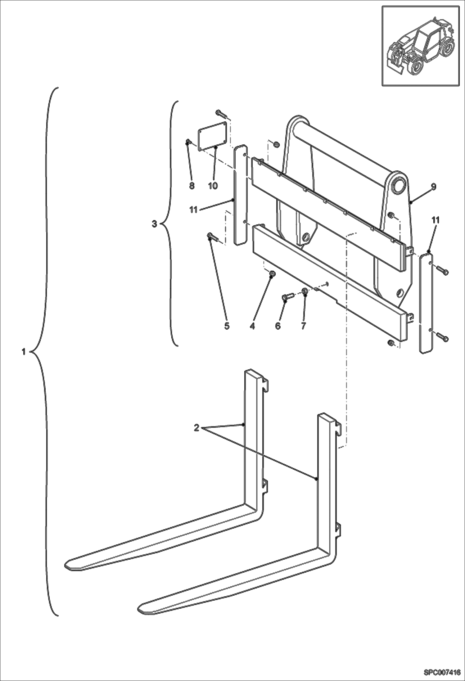 Схема запчастей Bobcat T40140 - RIGID FORKS HOLDER (W/O Back) ACCESSORIES & OPTIONS