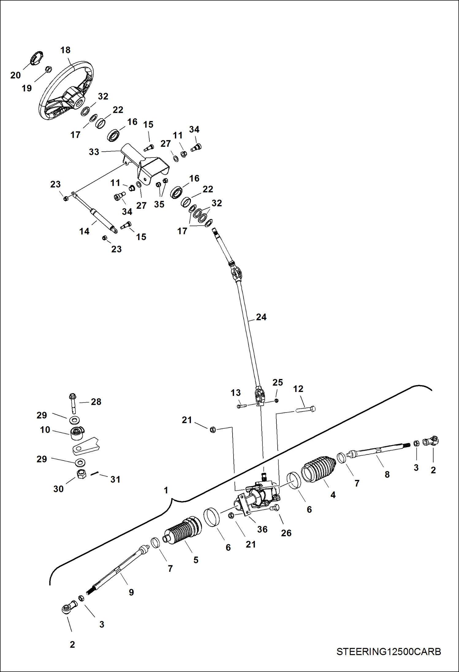 Схема запчастей Bobcat 3200 - STEERING, STEERING ASSY (S/N AJNS20001 & Above) STEERING & SUSPENSION