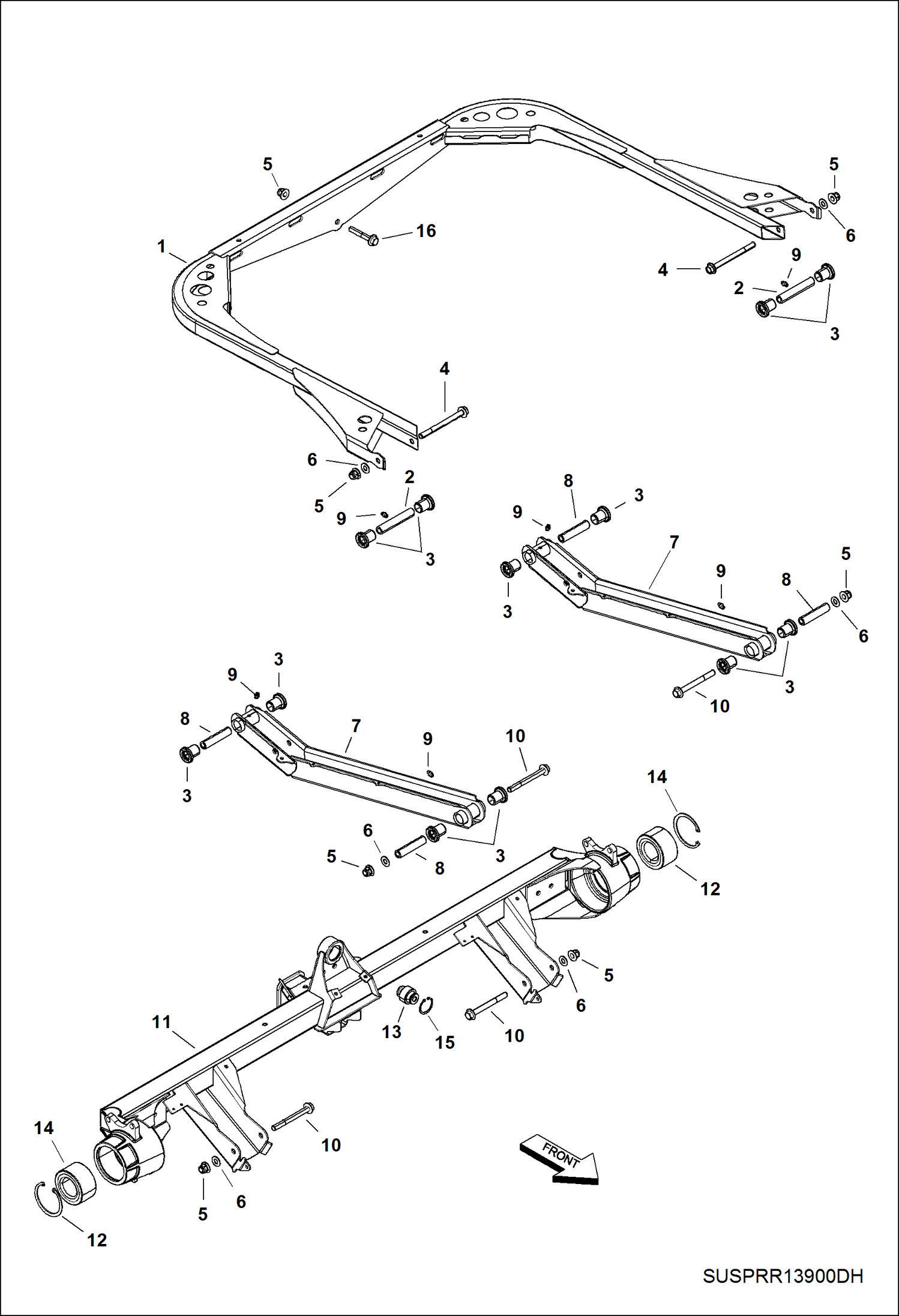 Схема запчастей Bobcat 3600 - SUSPENSION, REAR STEERING & SUSPENSION