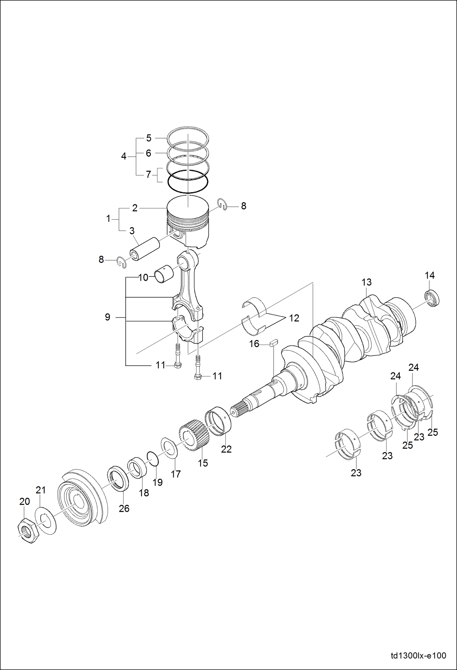 Схема запчастей Bobcat CT225 - PISTON CRANK AXLE GROUP (S/N A59B11001 & Above) POWER UNIT