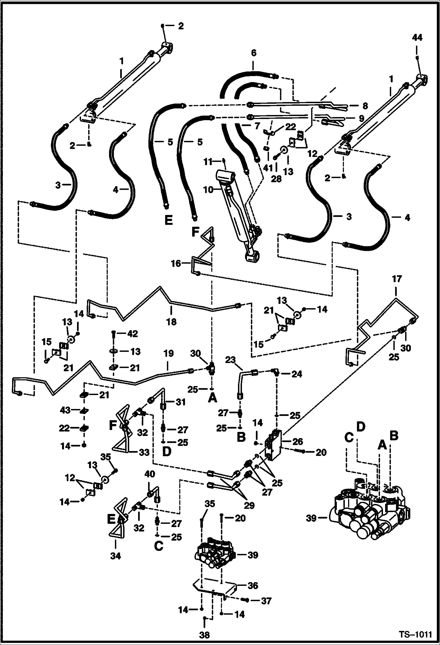 Схема запчастей Bobcat 800s - HYDRAULIC CIRCUITRY (W/Bucket Positioning Valve) HYDRAULIC SYSTEM