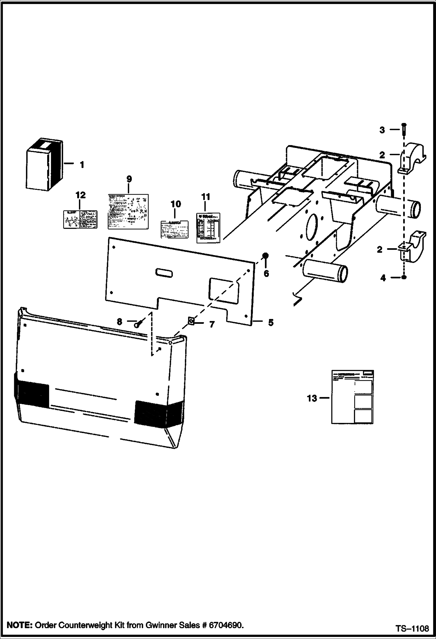 Схема запчастей Bobcat 700s - HIGH FLOW HYDRAULICS (1400 lb. Rear Door Counterweight Kit) (Two Piece Rear Door) HIGH FLOW HYDRAULICS