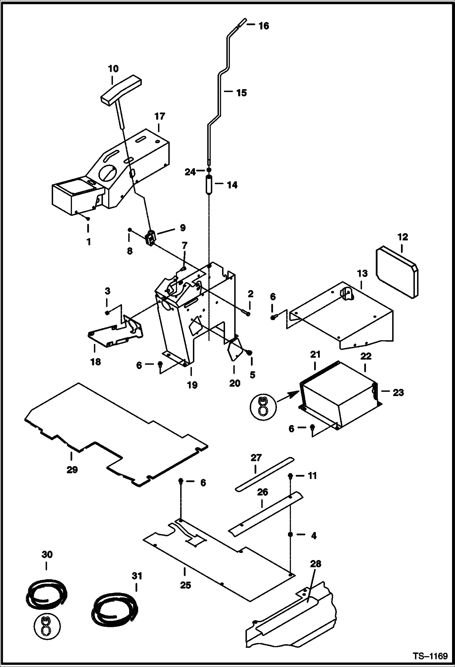 Схема запчастей Bobcat 325 - R.H. CONTROL CONSOLE & FLOORBOARDS (S/N 514013001-514014899) CONTROLS