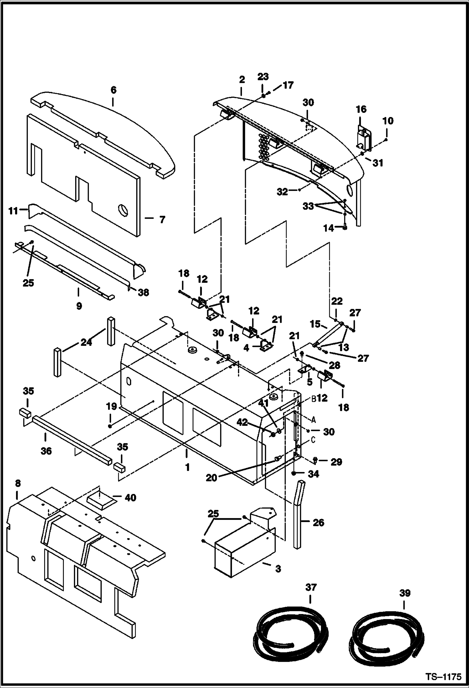 Схема запчастей Bobcat 325 - UPPERSTRUCTURE AND ENGINE COVERS MAIN FRAME