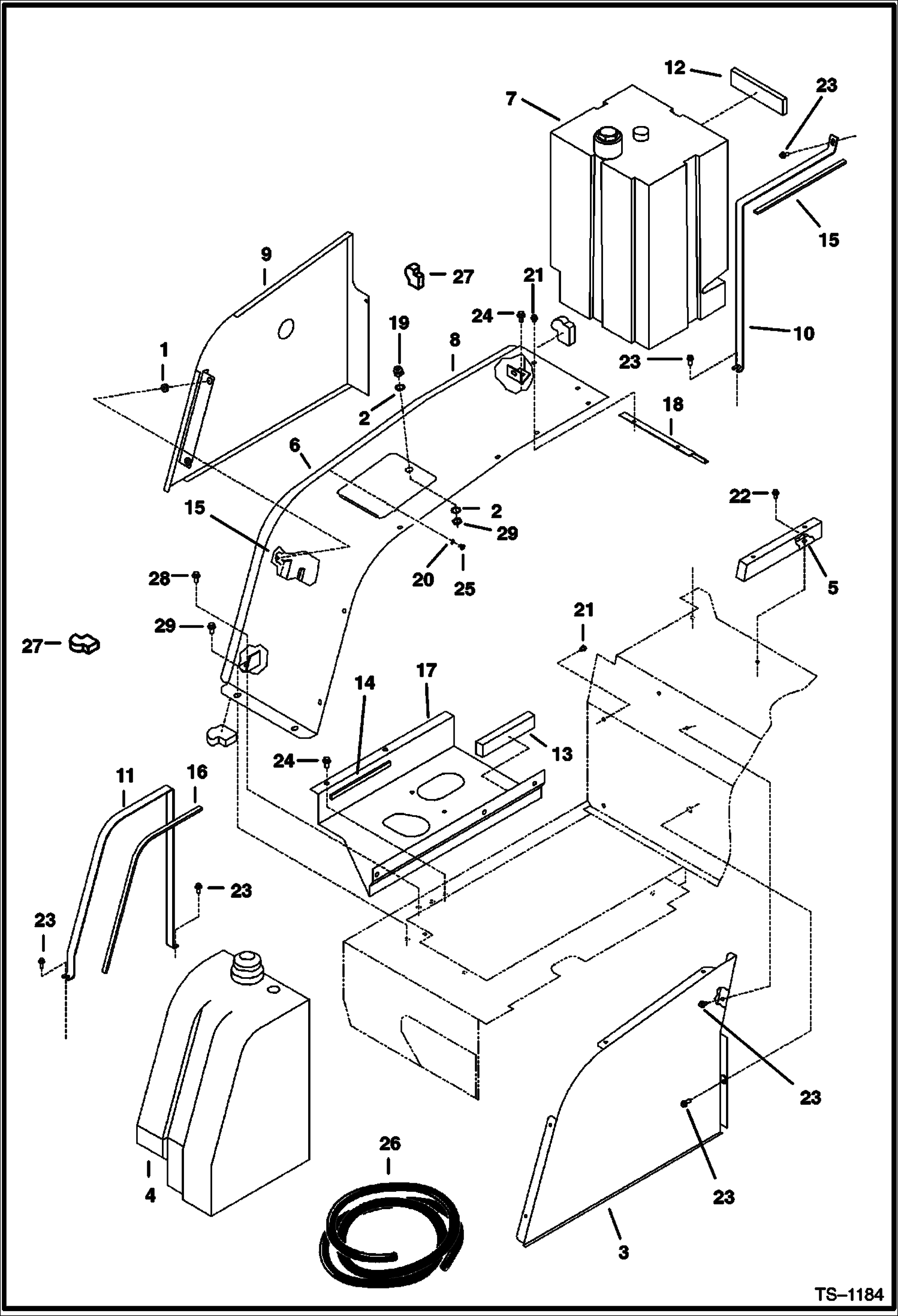 Схема запчастей Bobcat 331 - SIDE COVERS & TANKS MAIN FRAME