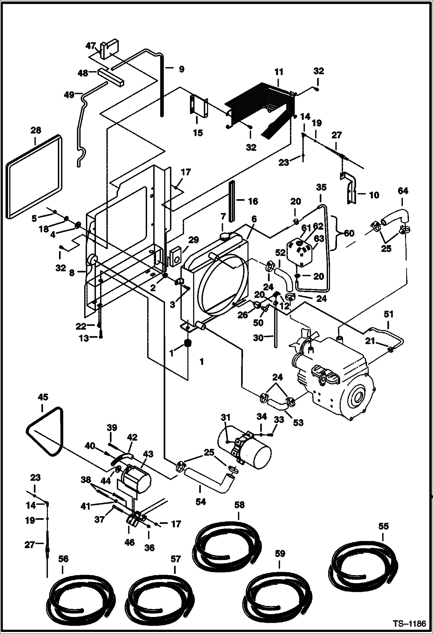 Схема запчастей Bobcat 331 - RADIATOR, ALTERNATOR & AIR CLEANER MOUNTING POWER UNIT