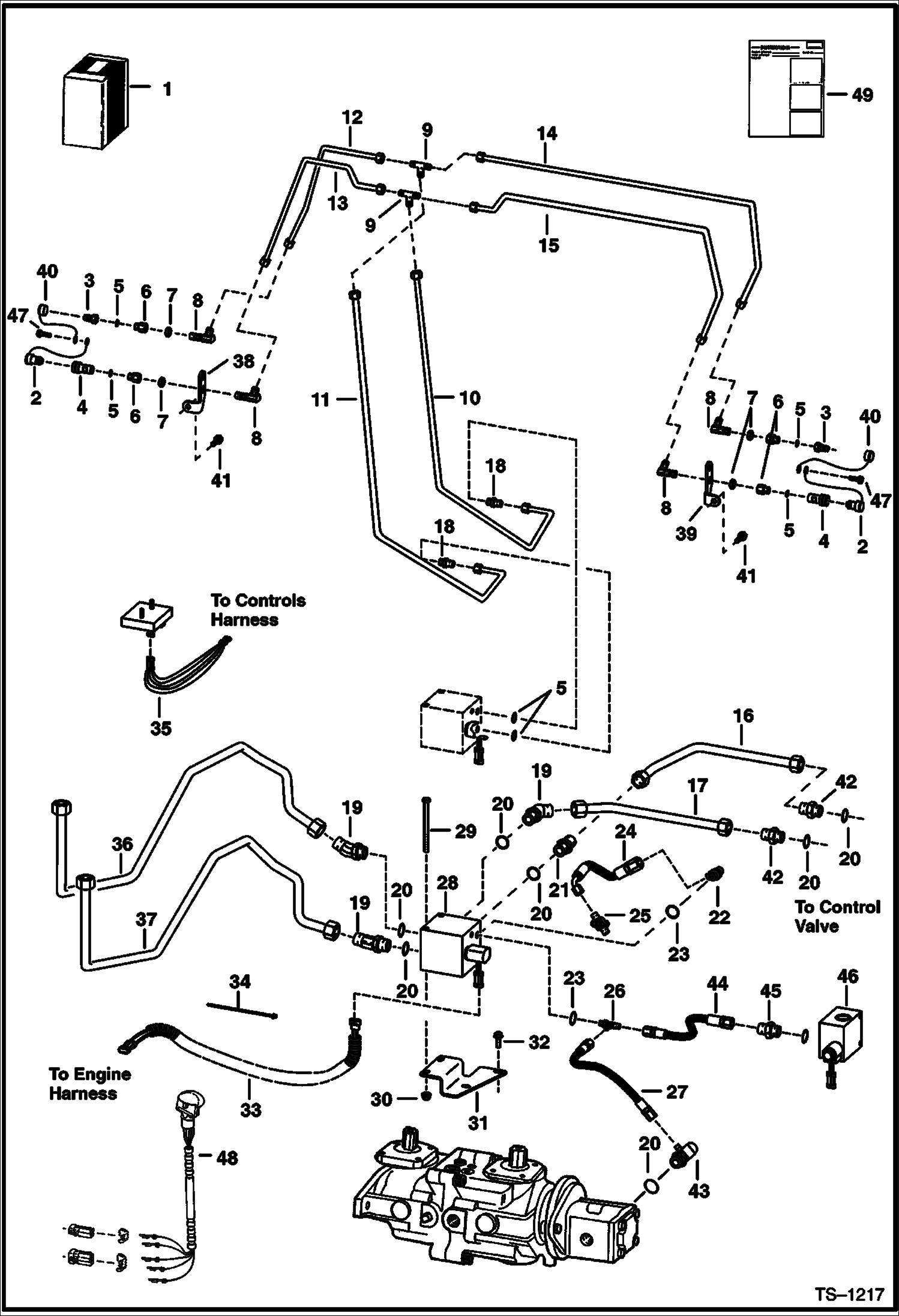 Схема запчастей Bobcat 700s - REAR AUXILIARY (W/Poppet Couplers) (S/N 5122 17845 & Bel, 5124 40565 & Bel, 5126 12075 & Bel) ACCESSORIES & OPTIONS