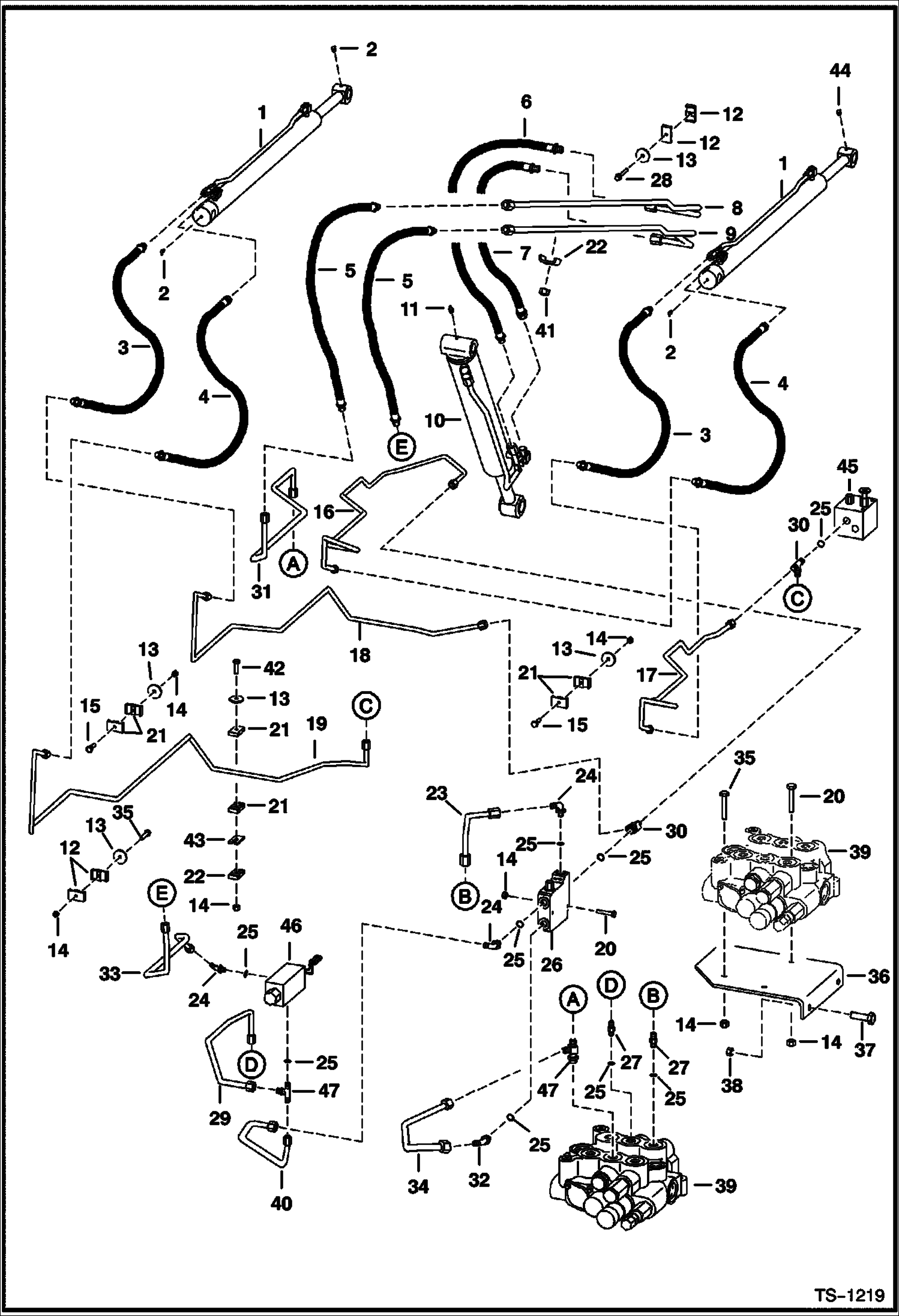 Схема запчастей Bobcat 800s - HYDRAULIC CIRCUITRY (W/ Bucket Positioning Valve) (S/N 5128 16001-18873, 5084 18001-18085 & 5097 18001-18112) HYDRAULIC SYSTEM