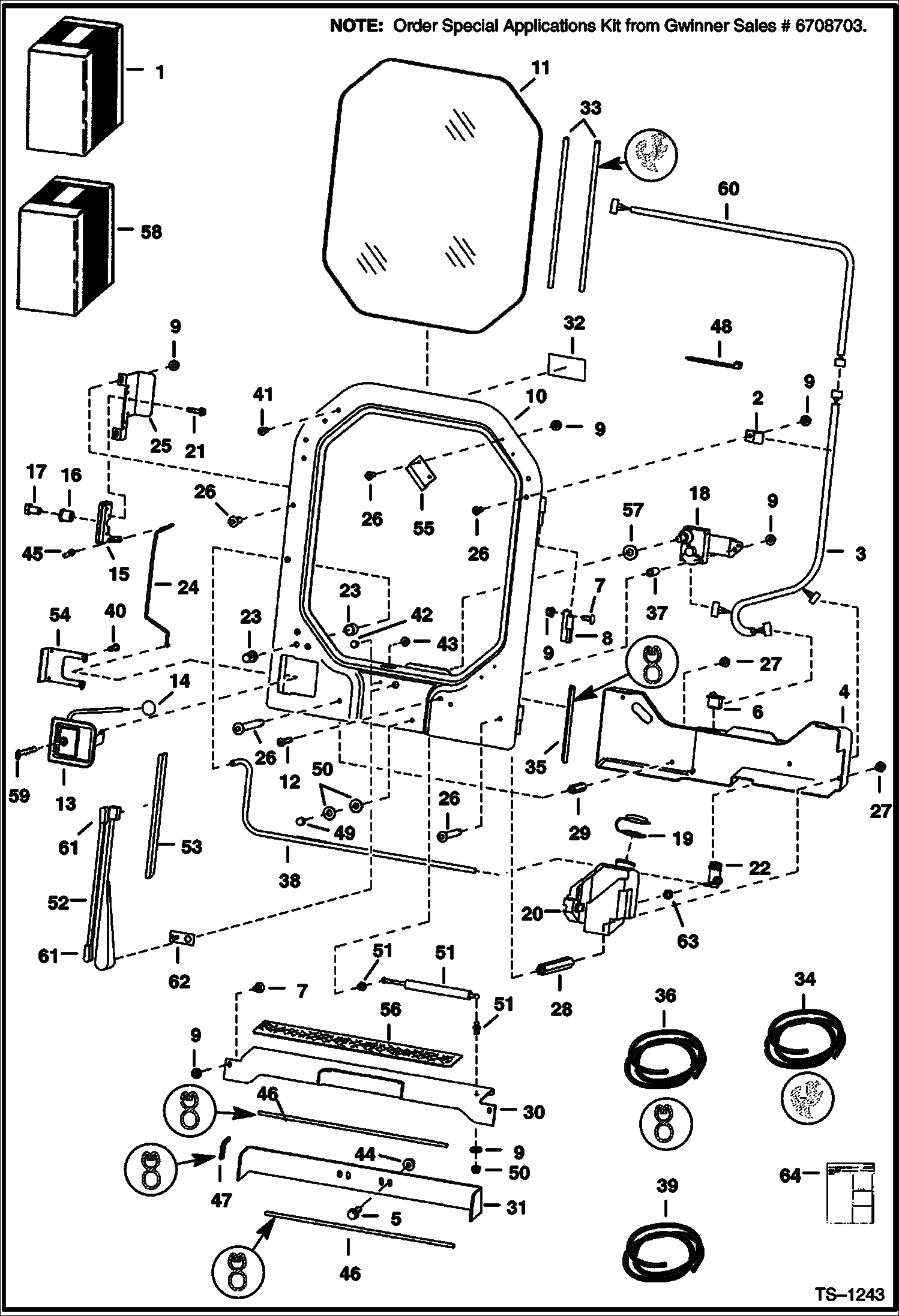 Схема запчастей Bobcat 500s - CAB DOOR (L.H. Hinged) ACCESSORIES & OPTIONS