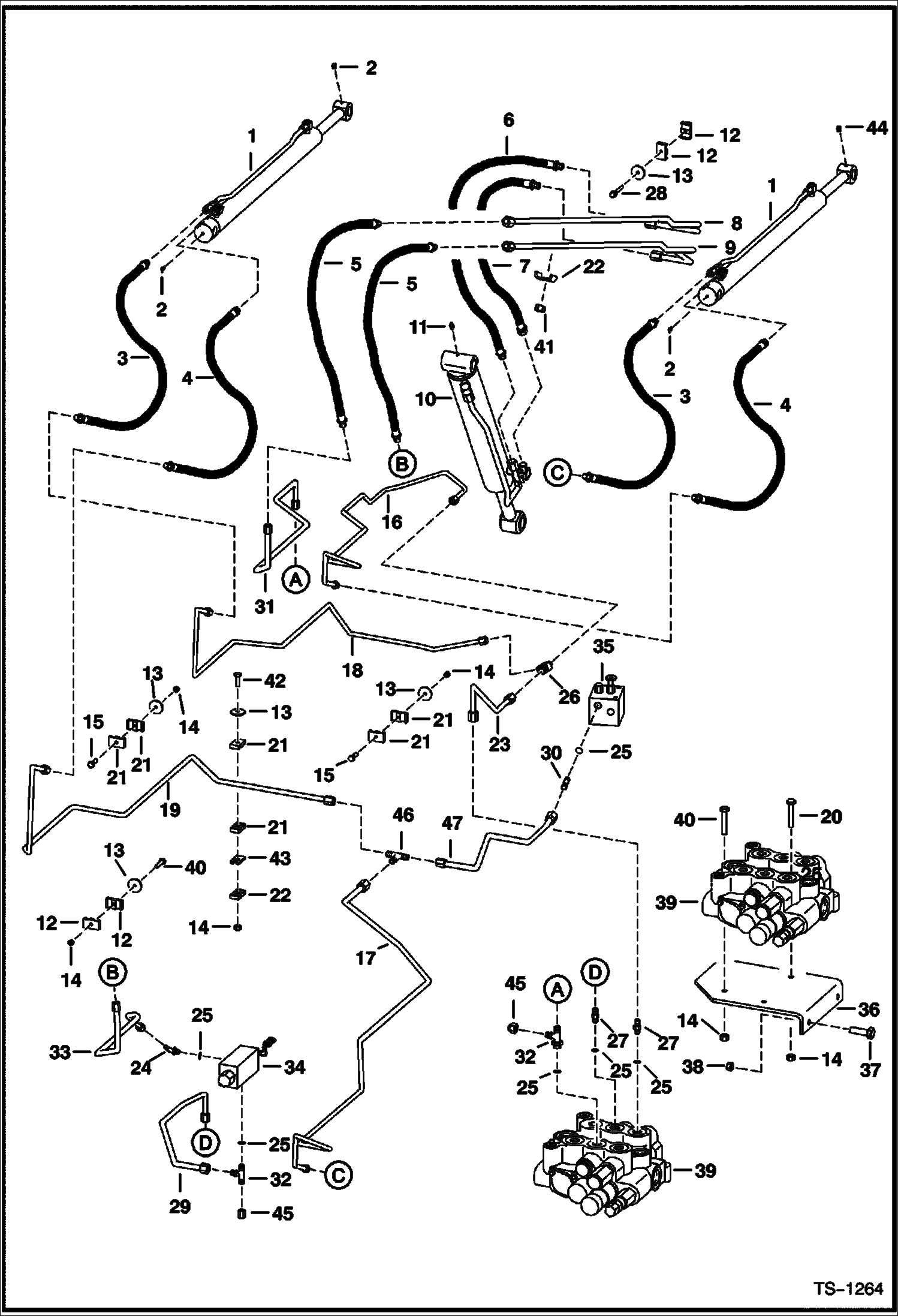 Схема запчастей Bobcat 800s - HYDRAULIC CIRCUITRY (W/O Bucket Positioning Valve) (For Proportional Auxiliaries) (S/N 5128 18874 & Above, 5084 18086 & Above & 5097 18113 & Above) HYDRAULIC SYSTEM