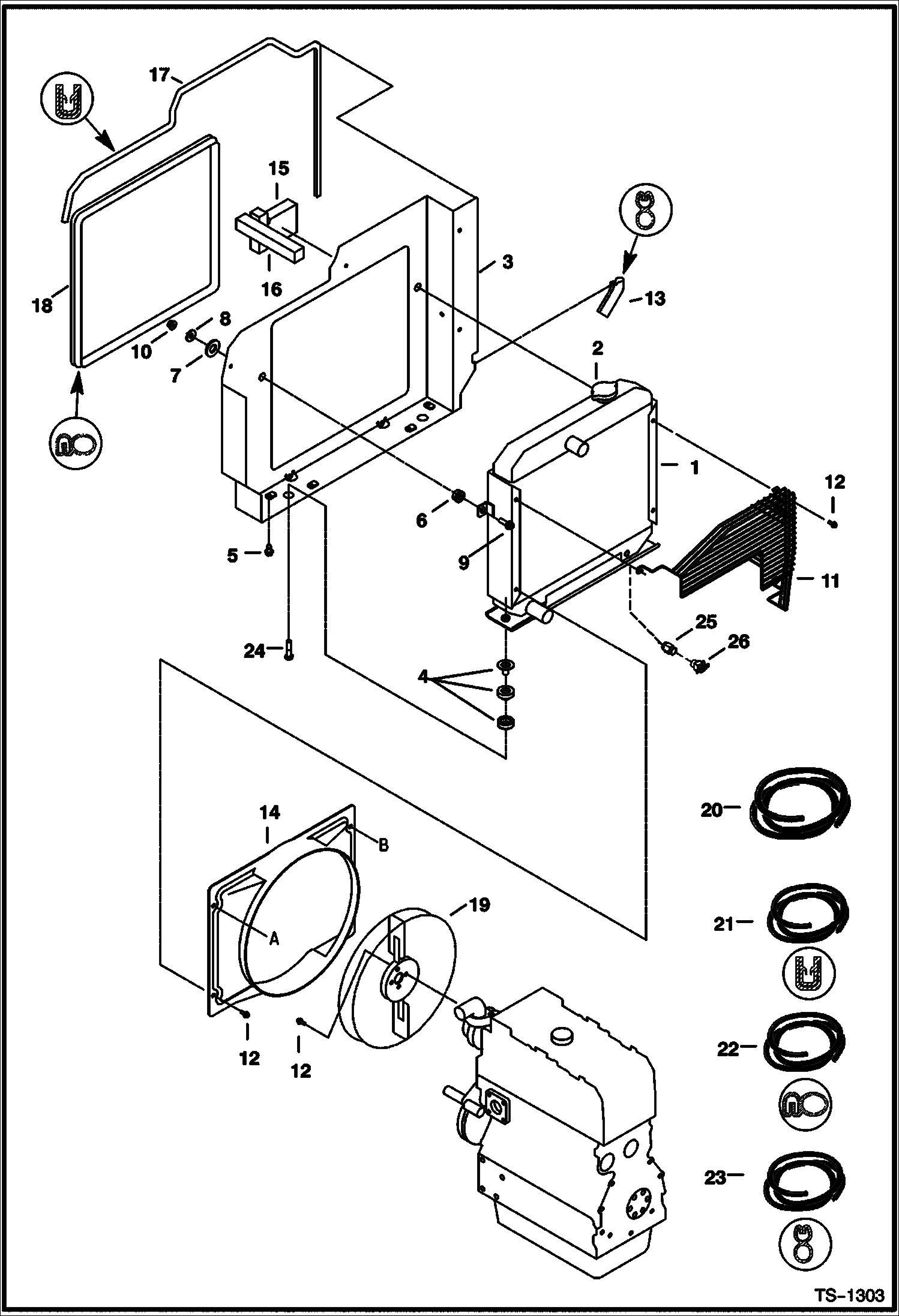 Схема запчастей Bobcat 331 - RADIATOR & MOUNTING (S/N 512912001 & Above) POWER UNIT