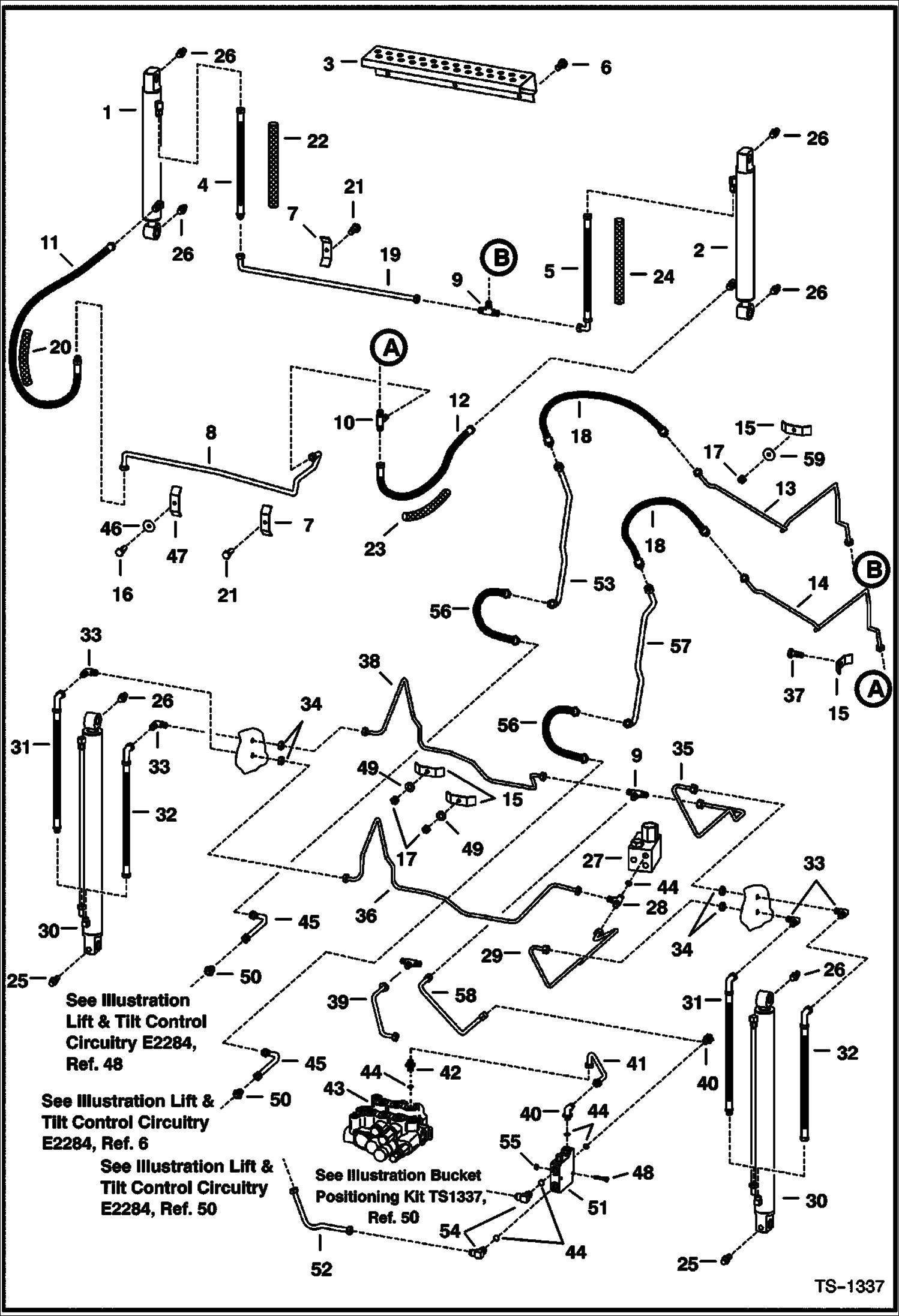 Схема запчастей Bobcat 800s - HYDRAULIC CIRCUITRY (W/ Bucket Positioning Valve) (S/N 5141 11574-12197, 5141 12199-12234, 5141 12238, 5141 12451-21999 & 5142 11214-11263, 5142 11270-21999) HYDRAULIC SYSTEM