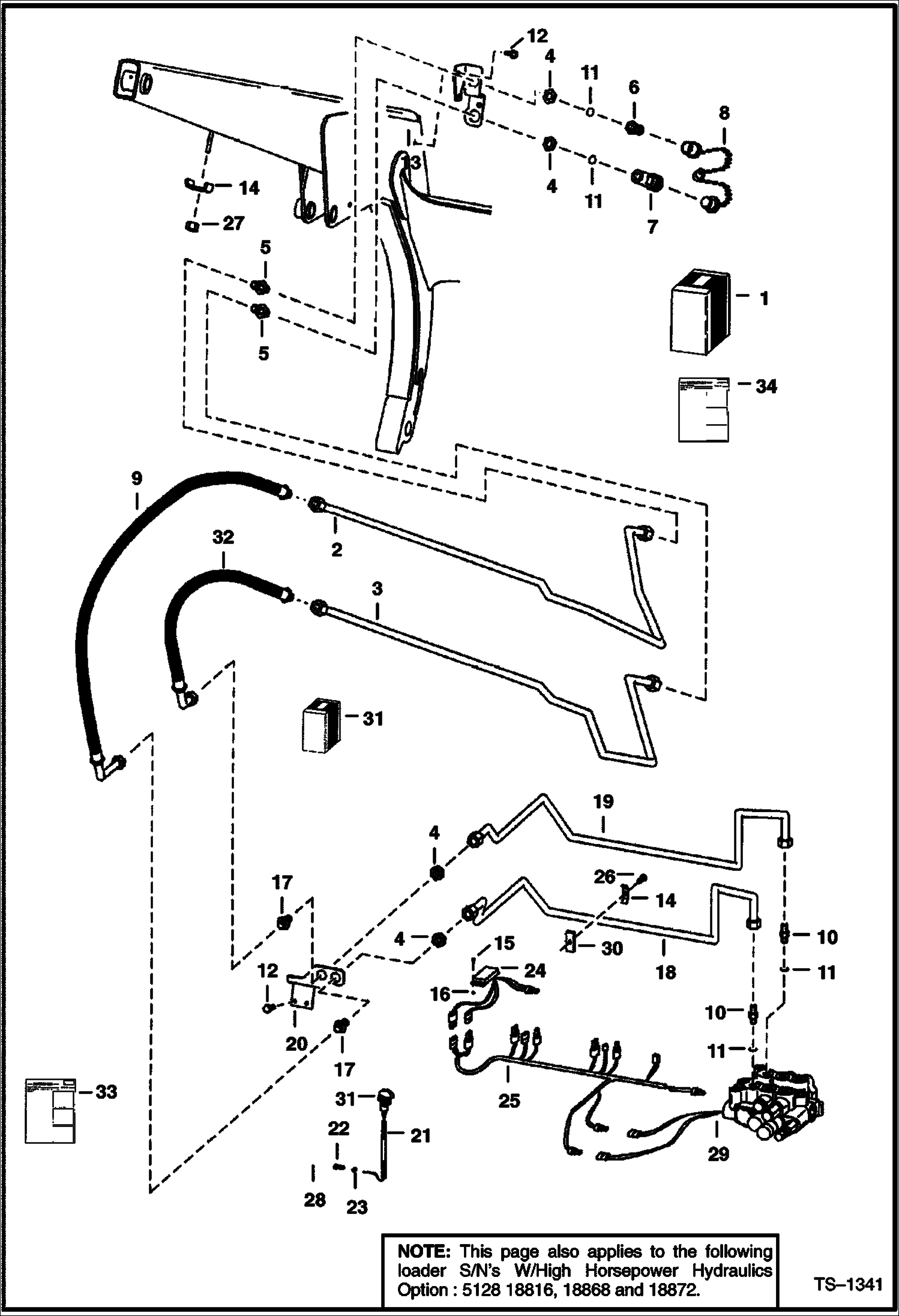 Схема запчастей Bobcat 800s - FRONT AUXILIARY KIT (For Proportional Auxiliaries) (W/Poppet Couplers) (S/N 5128 18874-21867, 5084 18086-18259 & 5097 18113-18392 - SEE NOTE) ACCESSORIES & OPTIONS