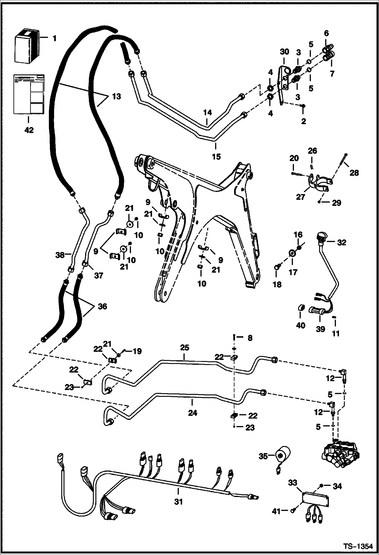 Схема запчастей Bobcat 800s - FRONT AUXILIARY KIT (S/N 5141 11443-12234 & 5142 11113-11263) (For Proportional Auxiliaries W/Flush Face (FF) Style Couplers) ACCESSORIES & OPTIONS