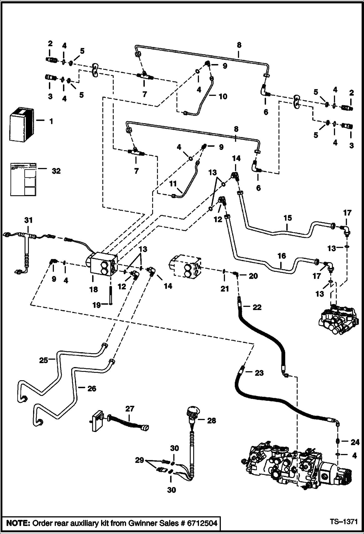 Схема запчастей Bobcat 800s - REAR AUXILIARY (W/FF Couplers) (S/N 5141 11764-12233, 5142 11228-11263) ACCESSORIES & OPTIONS