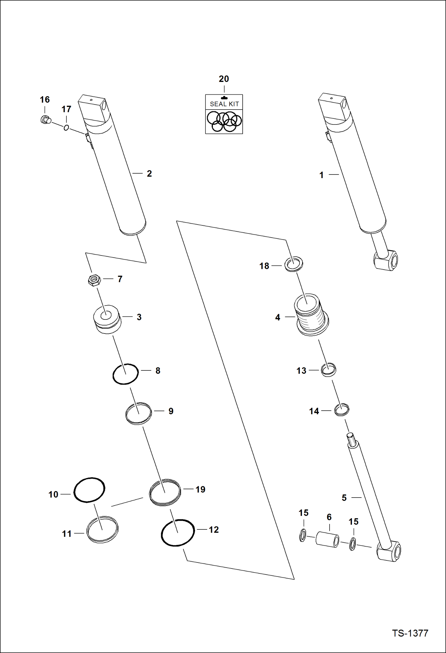 Схема запчастей Bobcat 800s - TILT CYLINDER ( R.H. ) (S/N 5141 11574-15042 & 5142 11214-11338) HYDRAULIC SYSTEM