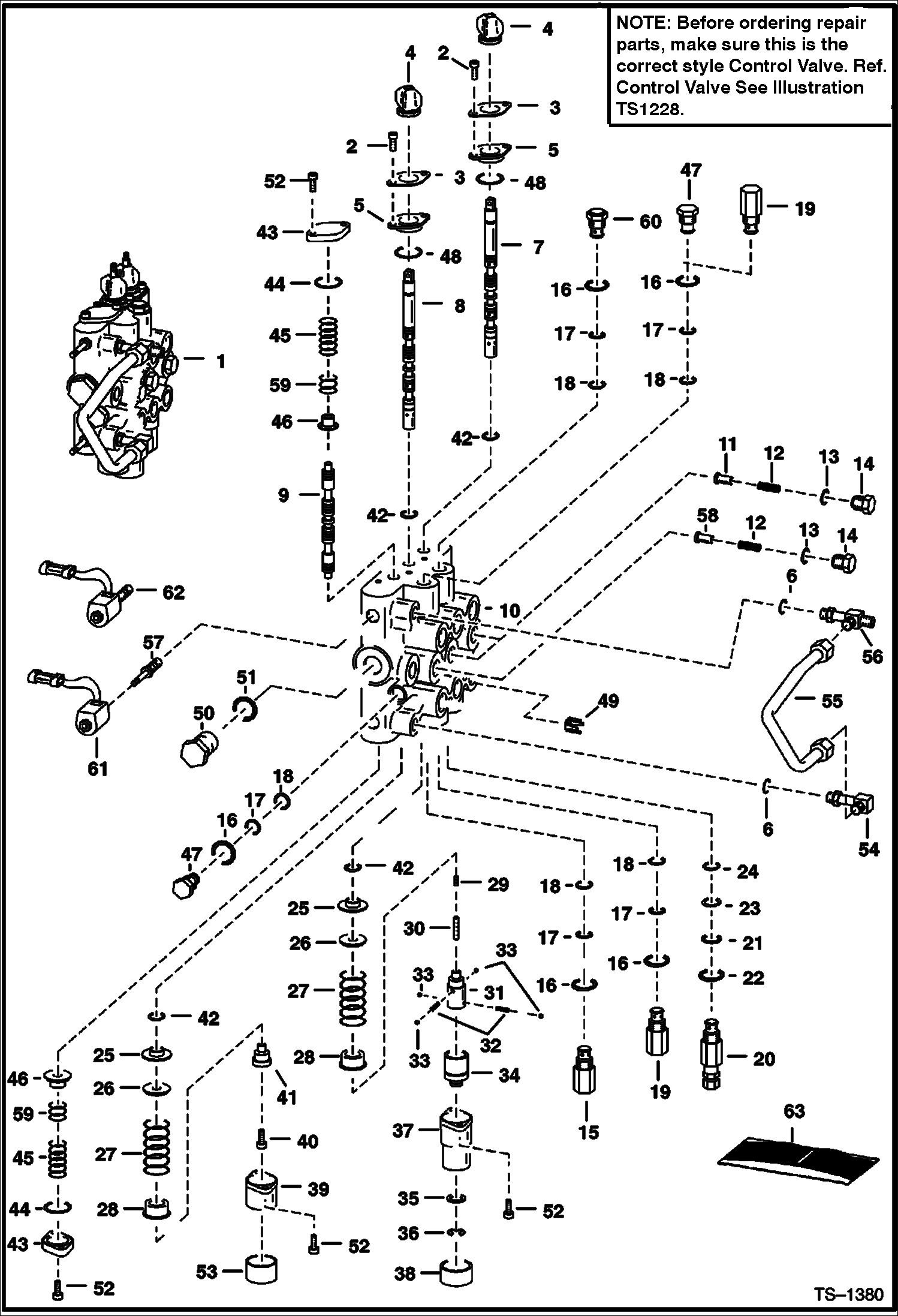 Схема запчастей Bobcat 800s - HYDRAULIC CONTROL VALVE (S/N 5141 11443-21999 & 5142 11105-21999 - SEE NOTE)(For Proportional Aux.) HYDRAULIC SYSTEM