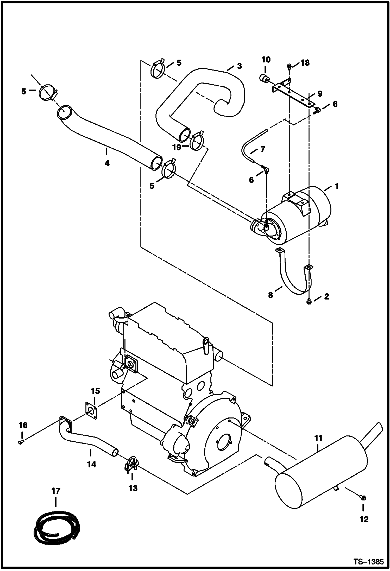 Схема запчастей Bobcat 331 - AIR CLEANER & MUFFLER MOUNTING (S/N 512913001 - 512915199) POWER UNIT