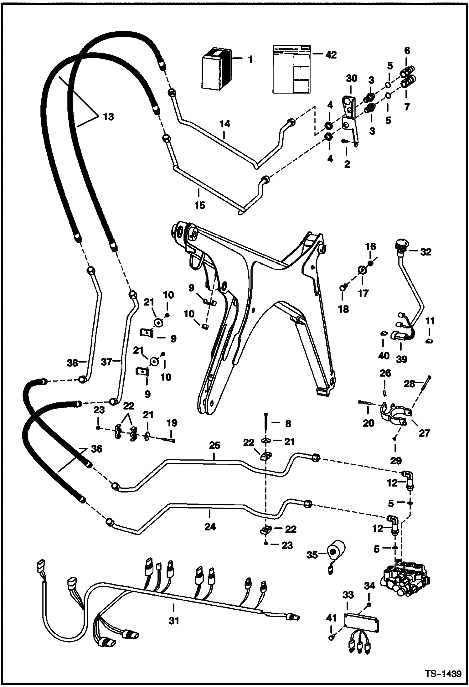 Схема запчастей Bobcat 800s - FRONT AUXILIARY KIT (S/N 5141 12235-21999 & 5142 11264-21999) (For Proportional Auxiliaries W/Flush Face (FF) Style Couplers) ACCESSORIES & OPTIONS