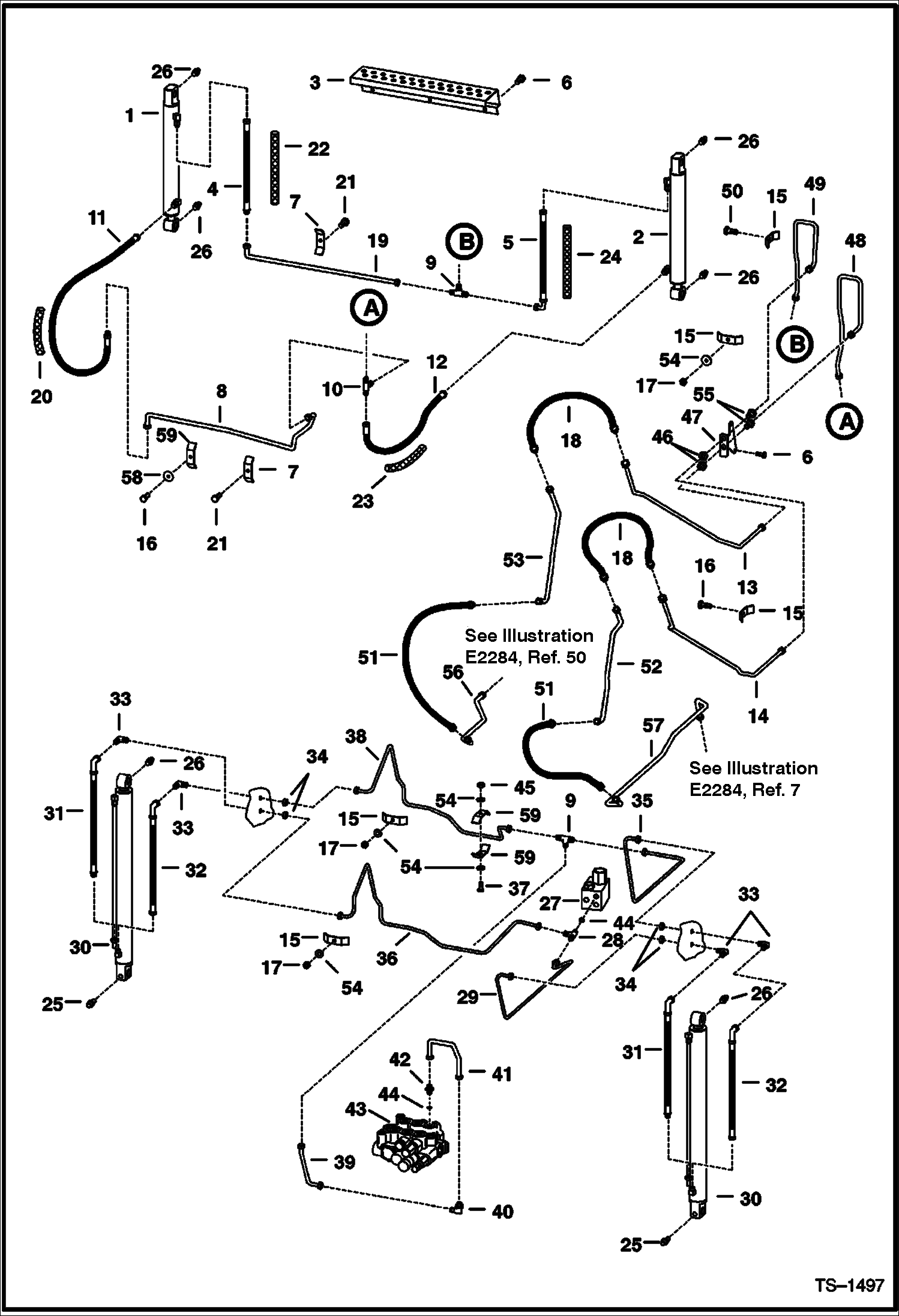 Схема запчастей Bobcat 800s - HYDRAULIC CIRCUITRY (W/O Bucket Positioning Valve) (S/N 5141 12198, 5141 12235-12237, 5141 12239-12450, & 5142 11264-11269) HYDRAULIC SYSTEM