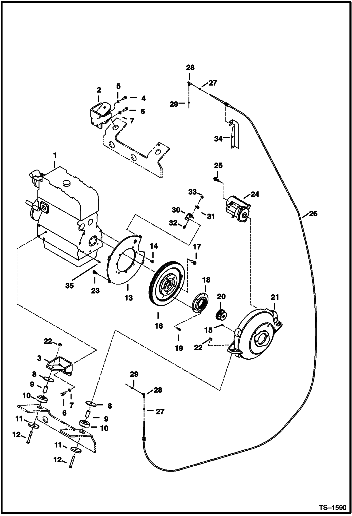 Схема запчастей Bobcat 328 - ENGINE MOUNTING, FLYWHEEL & STARTER (S/N 514014900 & Above & 516611001 & Above) POWER UNIT