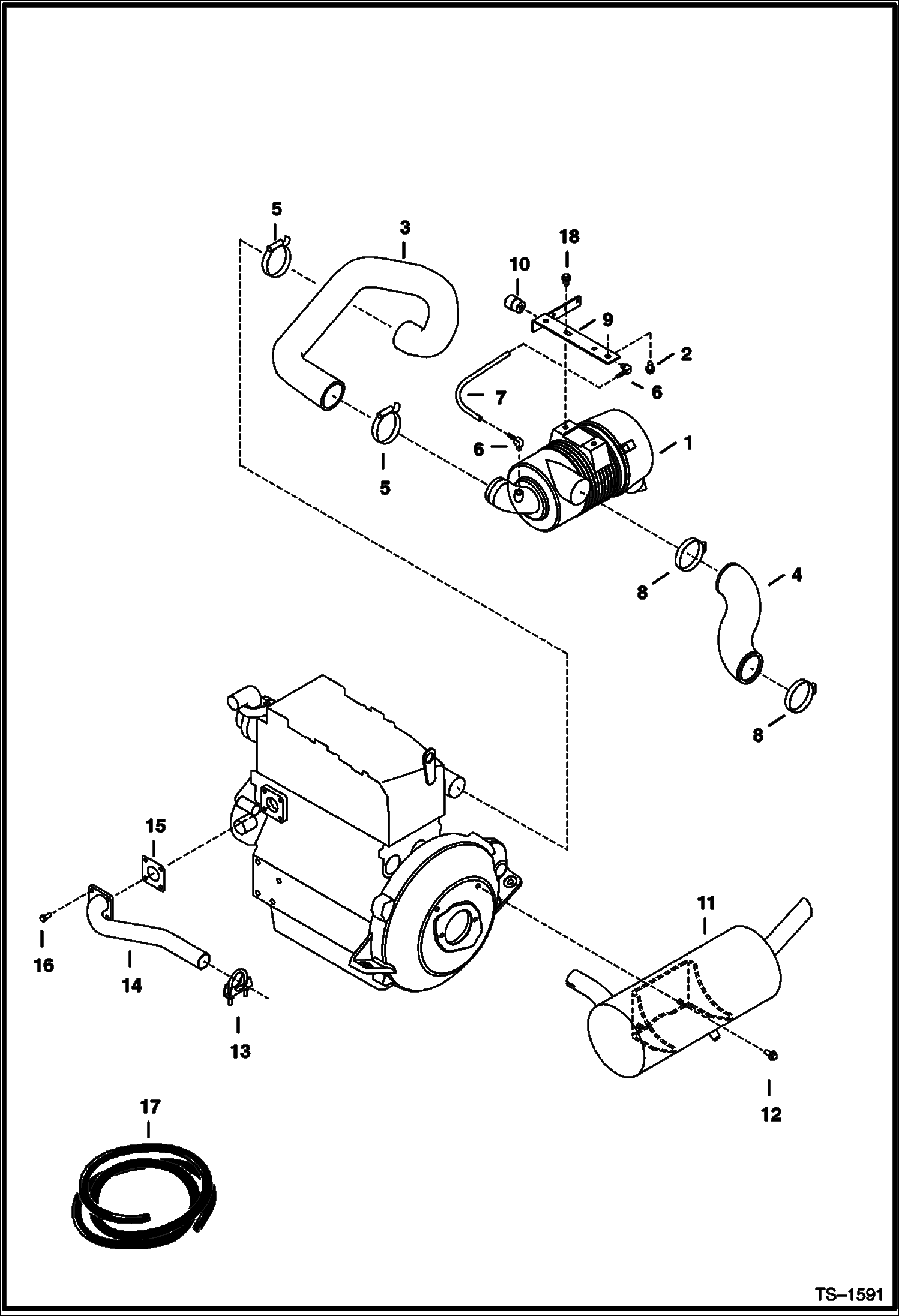 Схема запчастей Bobcat 334 - AIR CLEANER & MUFFLER MOUNTING (S/N 512915200 & Above, 516711001 & Above, 517711001 & Above) POWER UNIT