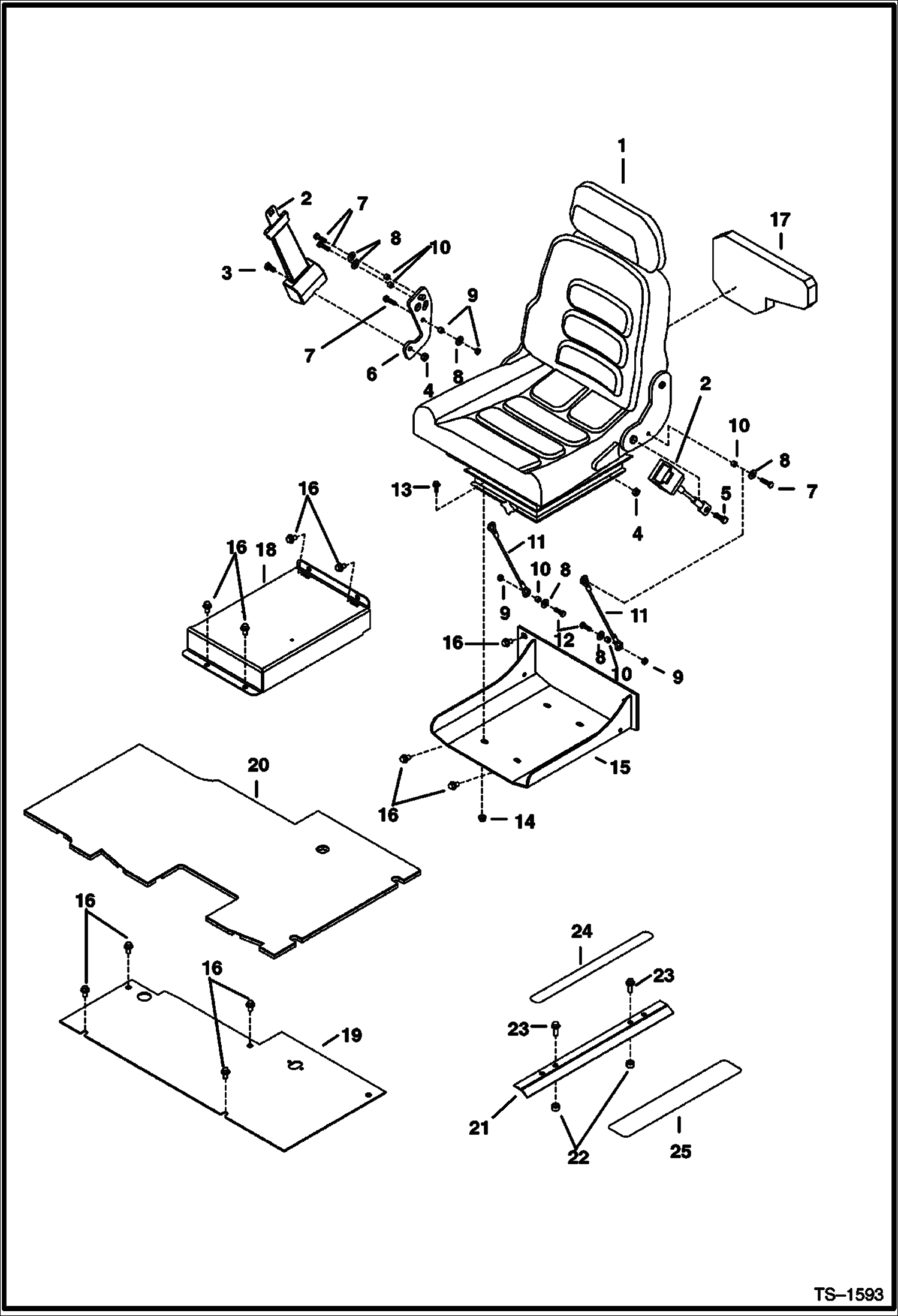 Схема запчастей Bobcat 331 - SEAT, MOUNTING & FLOORPLATES (S/N 512915200 & Above, 517711001 & Above, and 516711001 & Above) CONTROLS