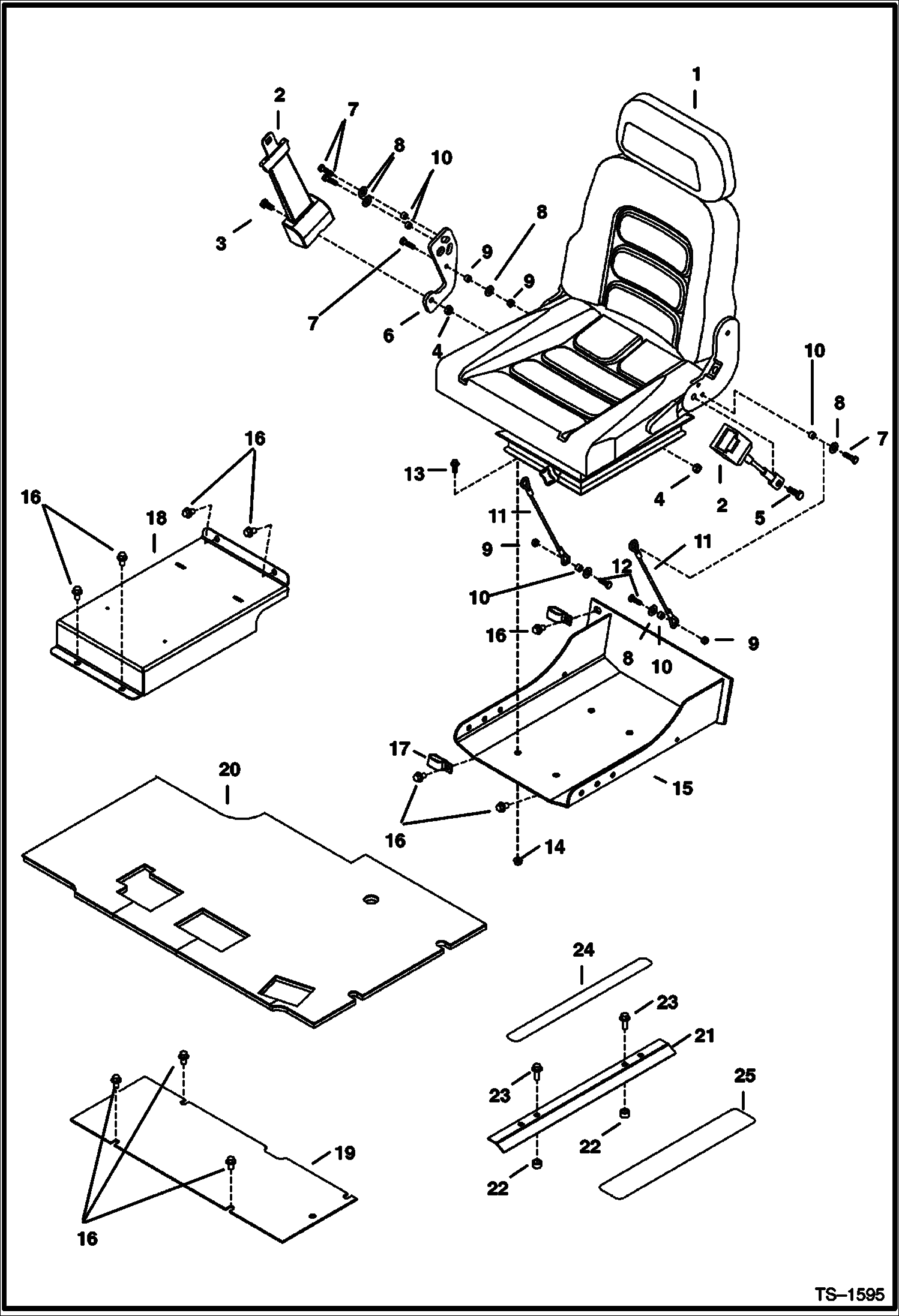 Схема запчастей Bobcat 341 - SEAT, MOUNTING & FLOORPLATES CONTROLS