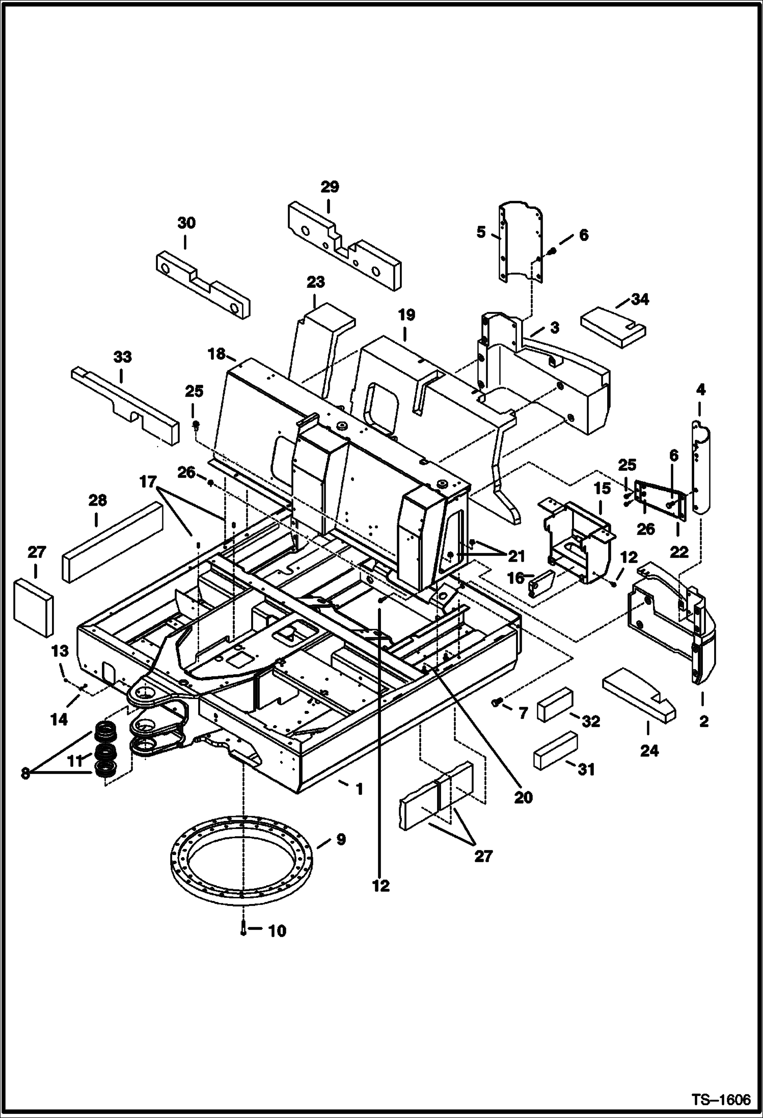 Схема запчастей Bobcat 337 - UPPERSTRUCTURE & COUNTERWEIGHTS MAIN FRAME