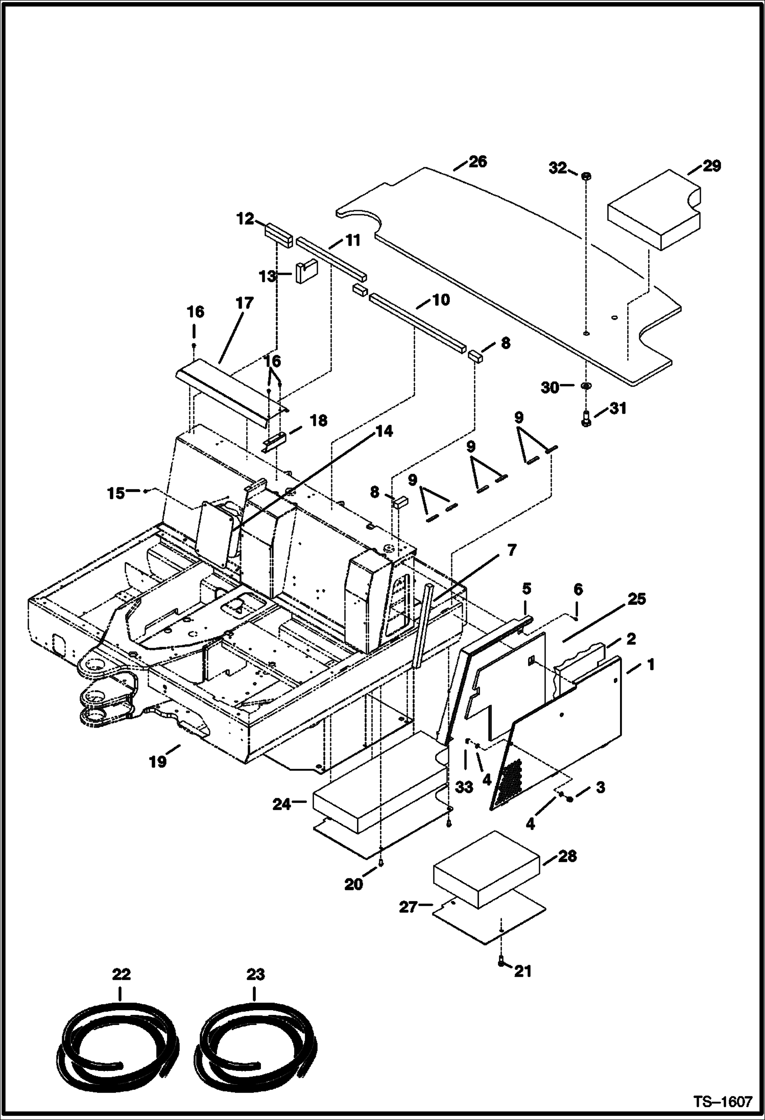 Схема запчастей Bobcat 341 - LEFT SIDE COVERS & BELLY PANS MAIN FRAME