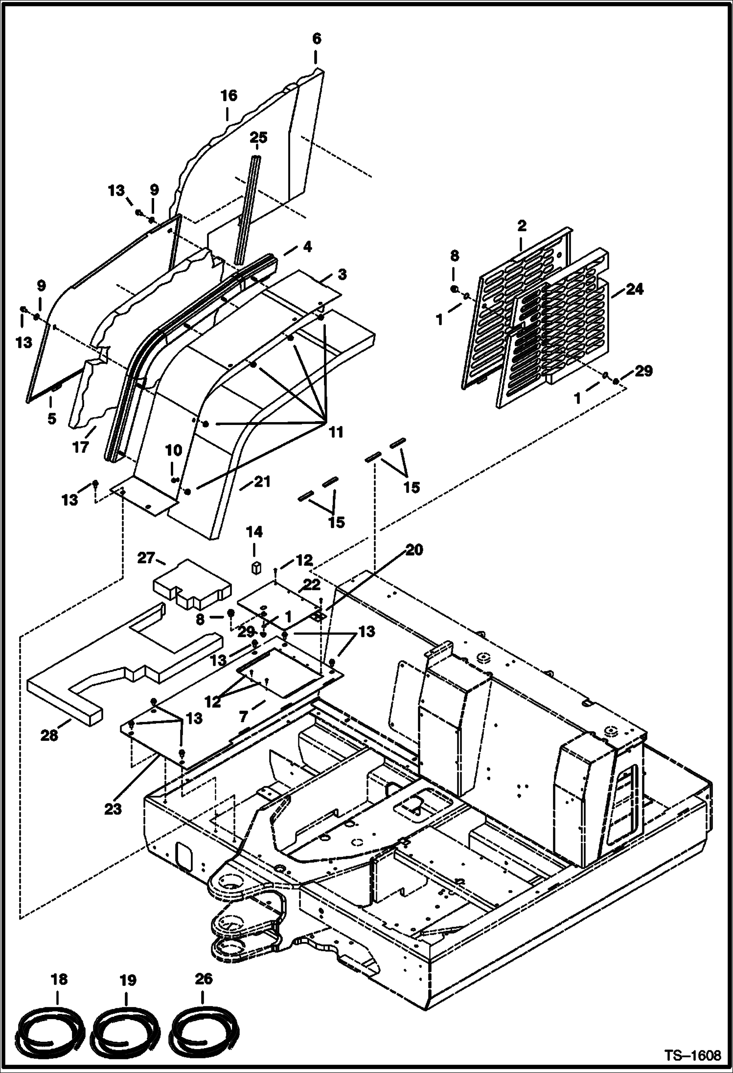 Схема запчастей Bobcat 341 - RIGHT SIDE COVERS MAIN FRAME