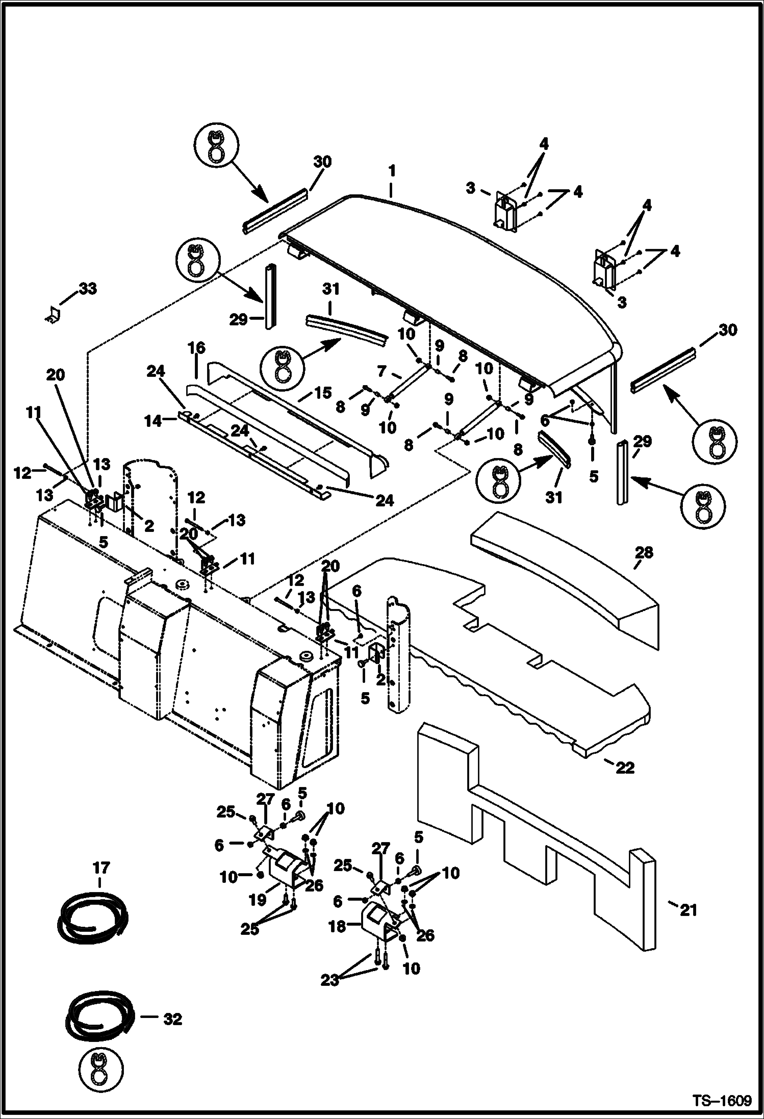 Схема запчастей Bobcat 337 - ENGINE COVER & INSULATION MAIN FRAME