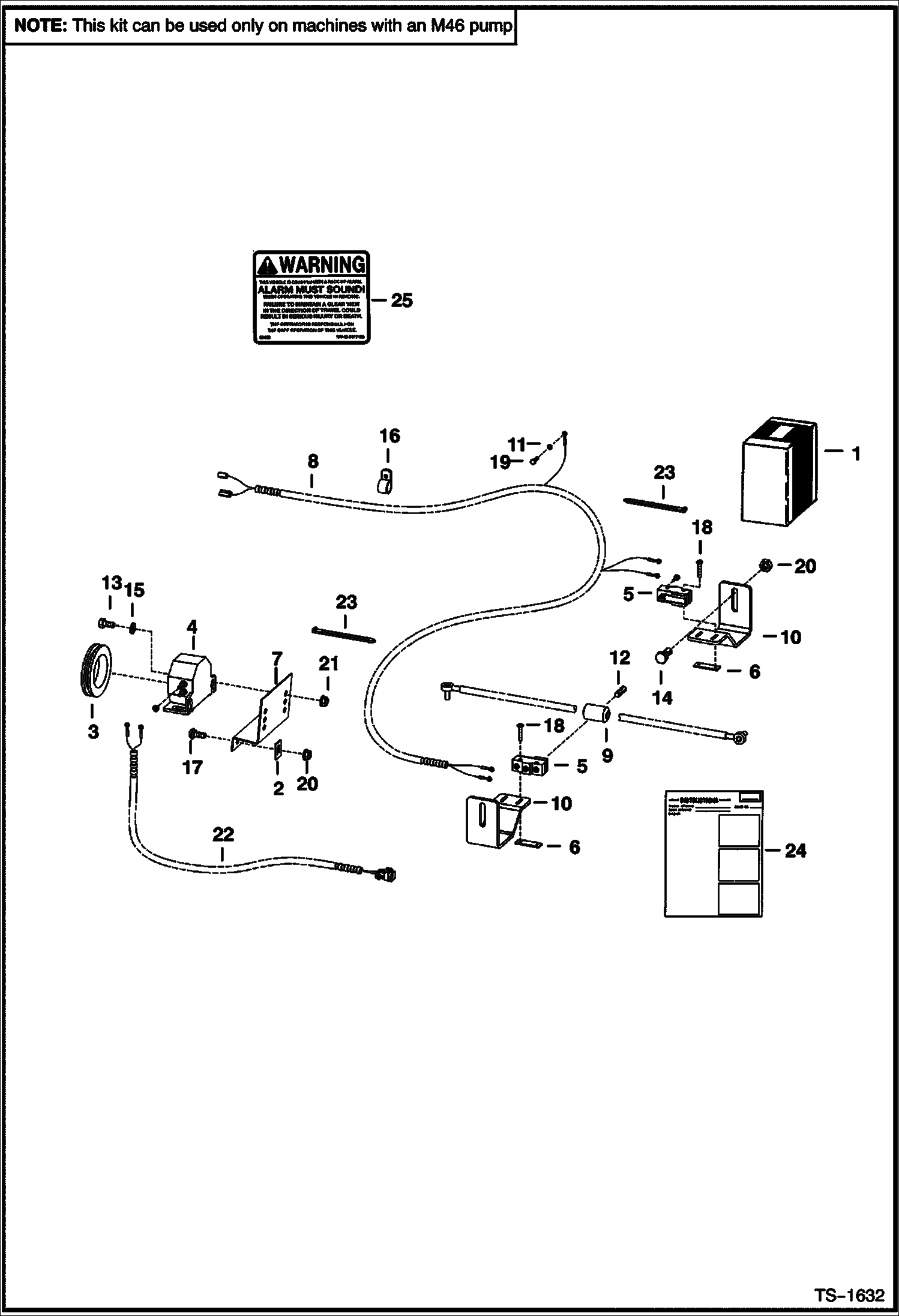 Схема запчастей Bobcat 800s - BACK-UP ALARM KIT (For Pedestal Steering) (M46 Pump only) (S/N 5144 18905-24999, 5145 20063-24999, 5146 20147-24999) ACCESSORIES & OPTIONS