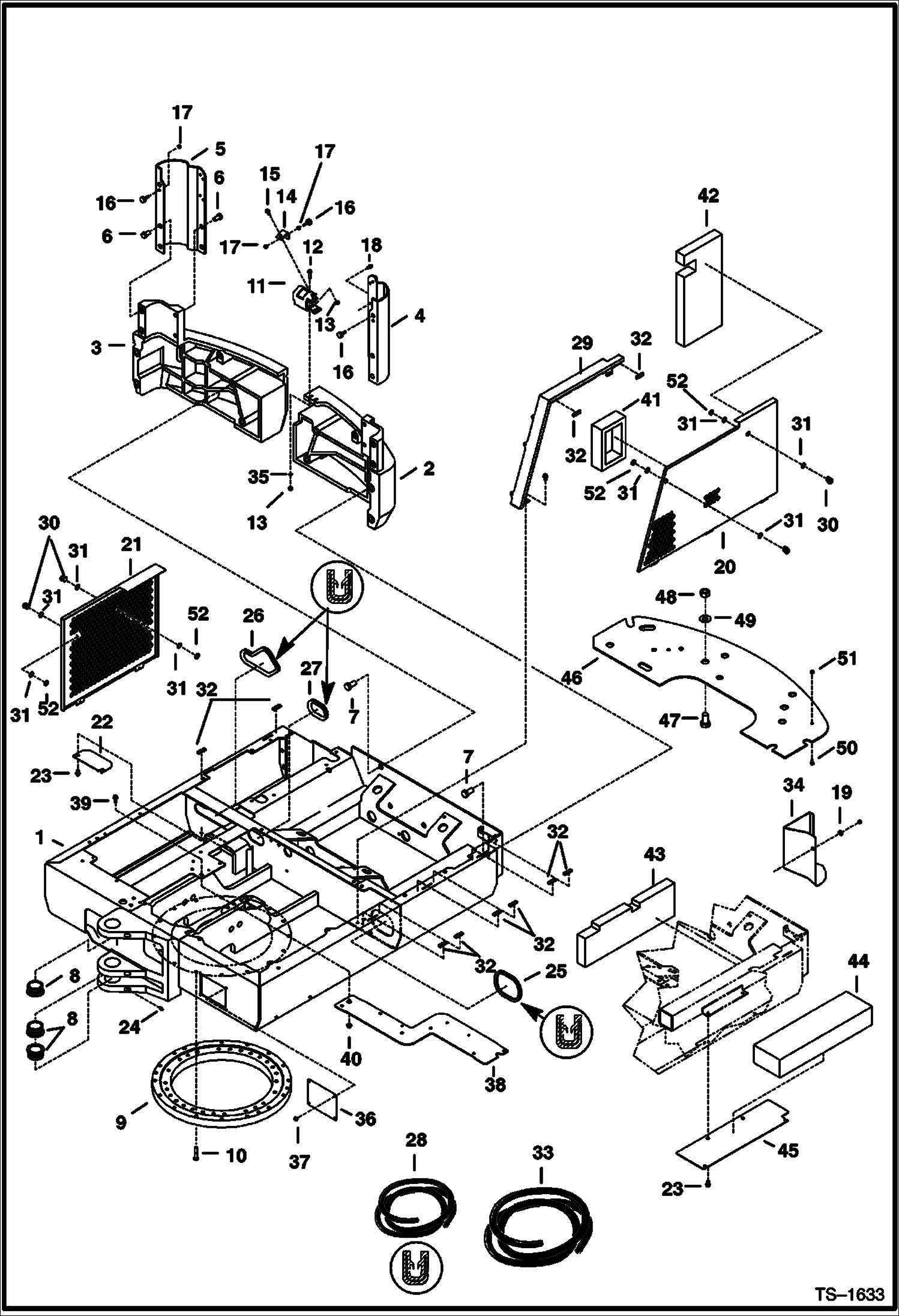 Схема запчастей Bobcat 331 - UPPERSTRUCTURE, COUNTERWEIGHTS & SIDE COVERS (S/N 512915200 & Above, 517711001 & Above, and 516711001 & Above) MAIN FRAME