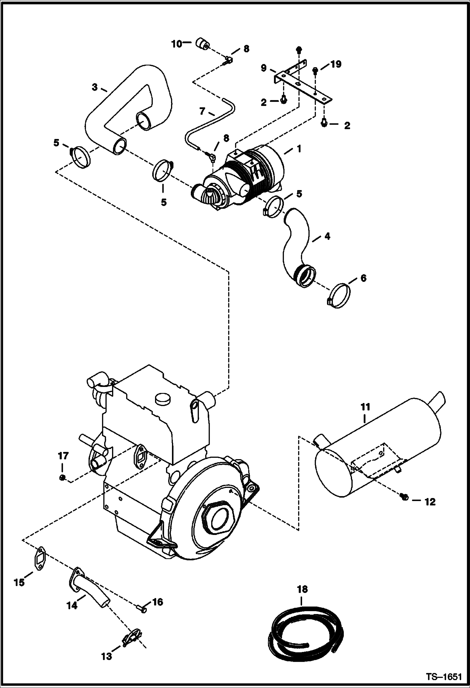 Схема запчастей Bobcat 325 - AIR CLEANER & MUFFLER MOUNTING (S/N 514014900 & Above & 516611001 & Above) POWER UNIT