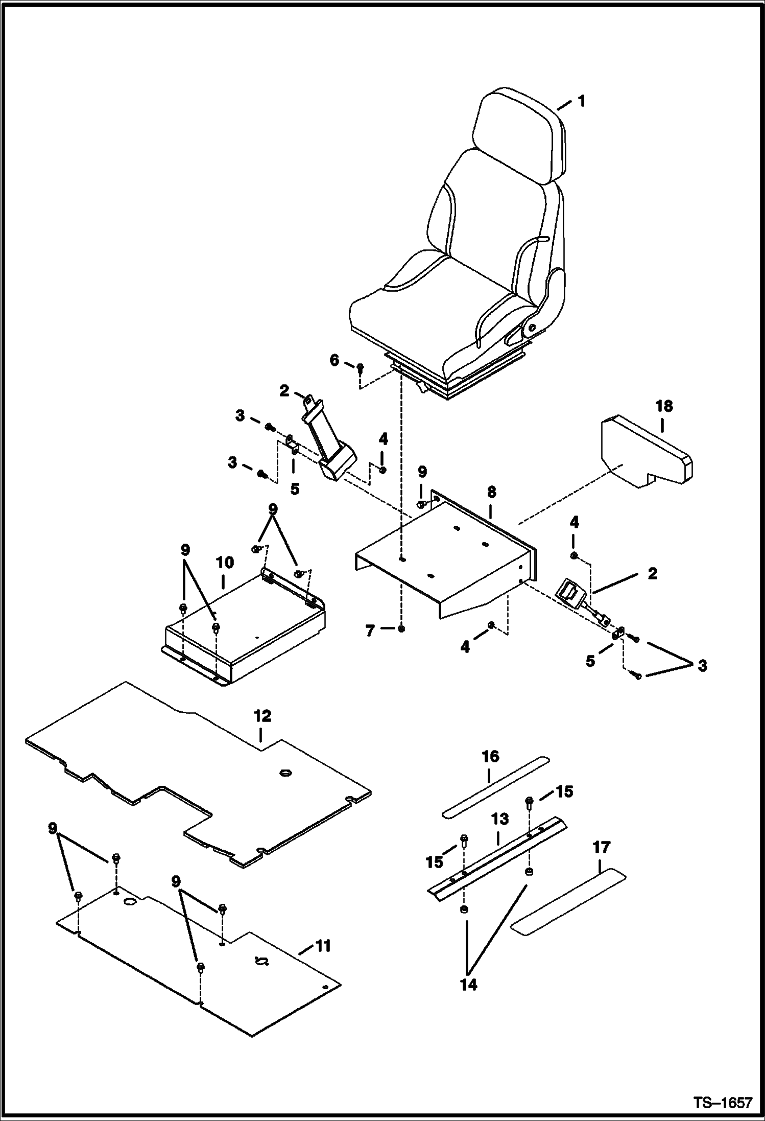 Схема запчастей Bobcat 325 - SEAT, MOUNTING & FLOORPLATES (Suspension Seat W/ Headrest) MAIN FRAME