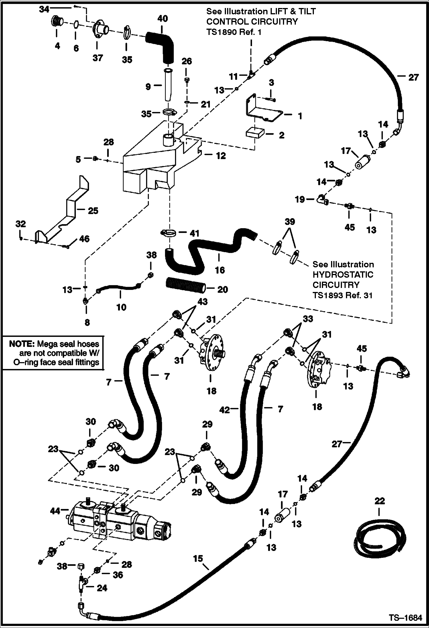 Схема запчастей Bobcat 800s - HYDROSTATIC CIRCUITRY (S/N 5141 22001-22813, 5142 22001-22027) HYDROSTATIC SYSTEM