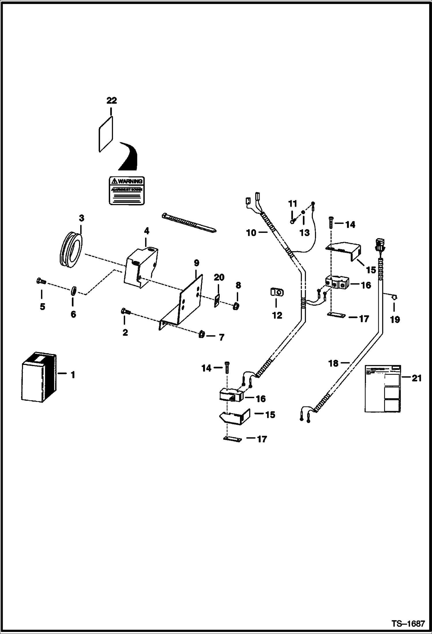 Схема запчастей Bobcat 800s - BACK-UP ALARM KIT (For 1-Piece Rear Door) (Cable Steering) (M46 Pump) (S/N 5144 15610-18904, 5145 11107-20062, 5146 11153-20146) ACCESSORIES & OPTIONS