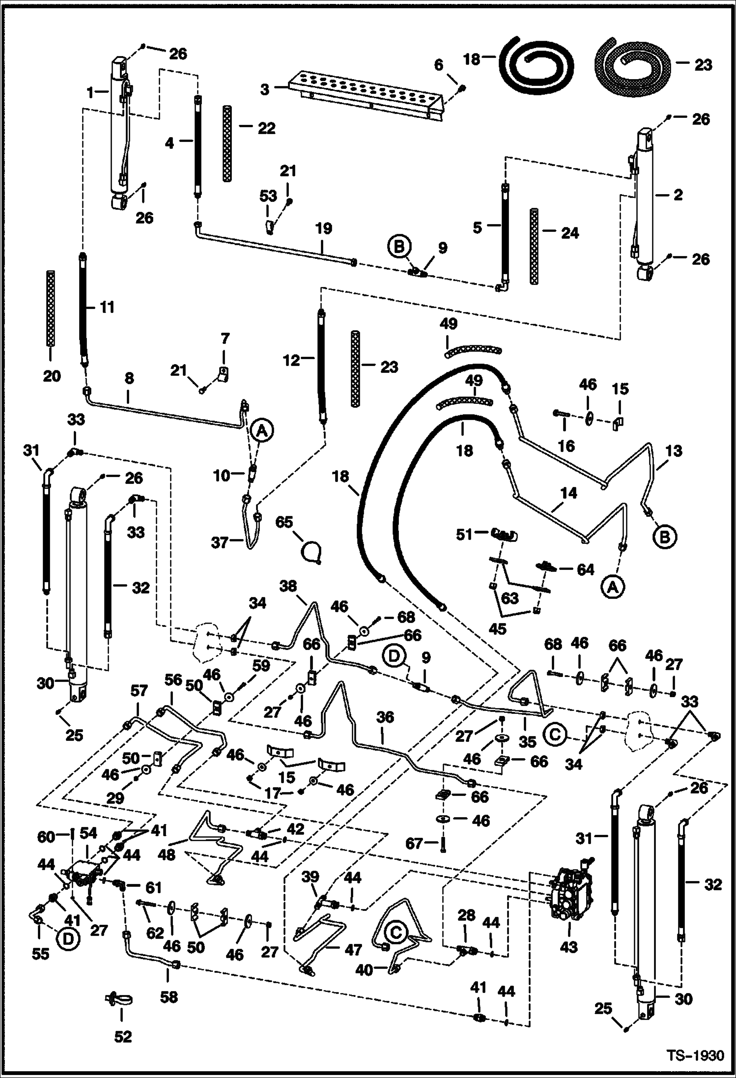 Схема запчастей Bobcat 800s - HYDRAULIC CIRCUITRY (W/ Bucket Positioning Valve) (S/N 514147758, 514241033, 517912082 & Below) HYDRAULIC SYSTEM