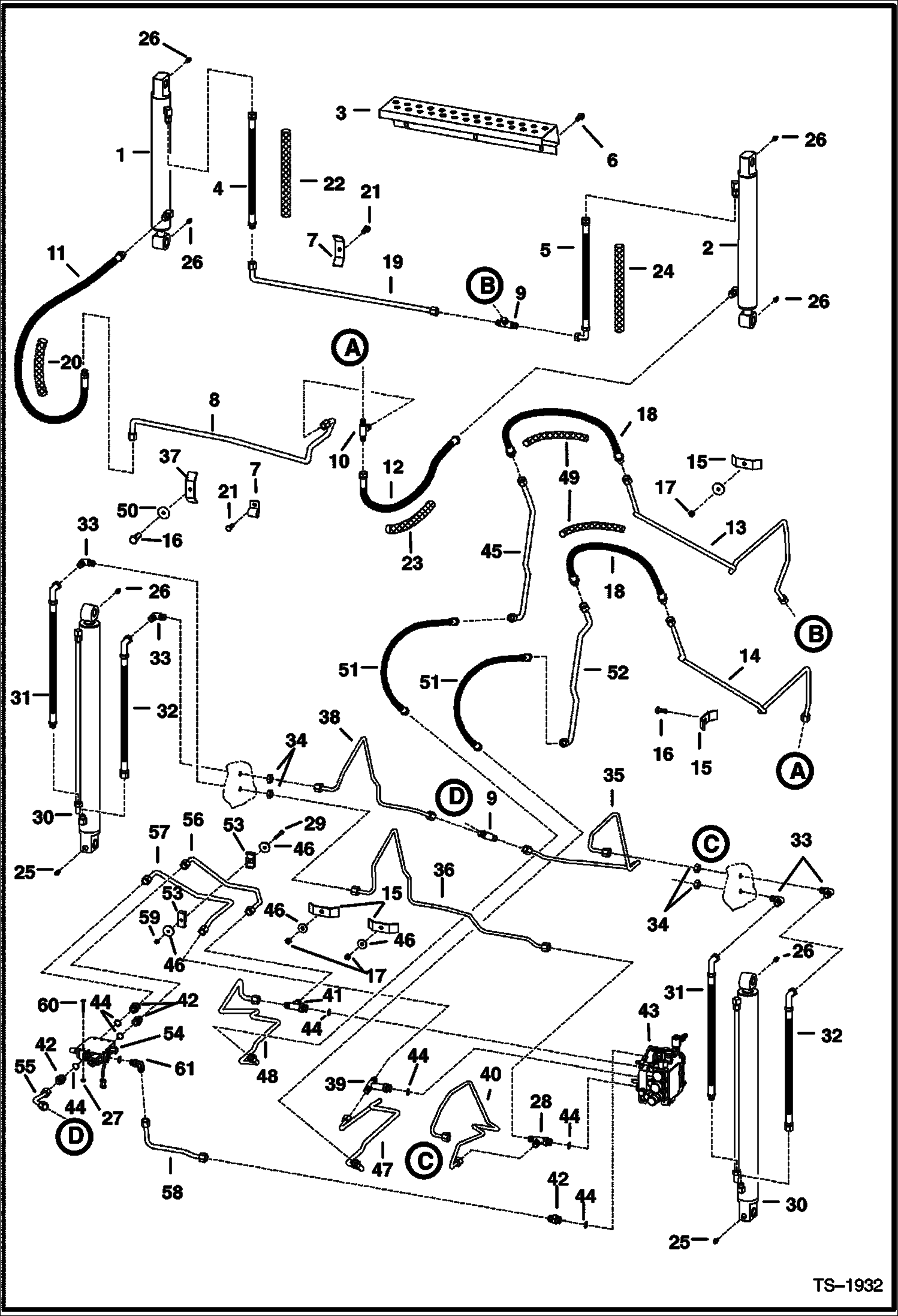 Схема запчастей Bobcat 800s - HYDRAULIC CIRCUITRY (W/Bucket Positioning Valve) (S/N 5141 22001-27005, 5142 22001-22392) HYDRAULIC SYSTEM