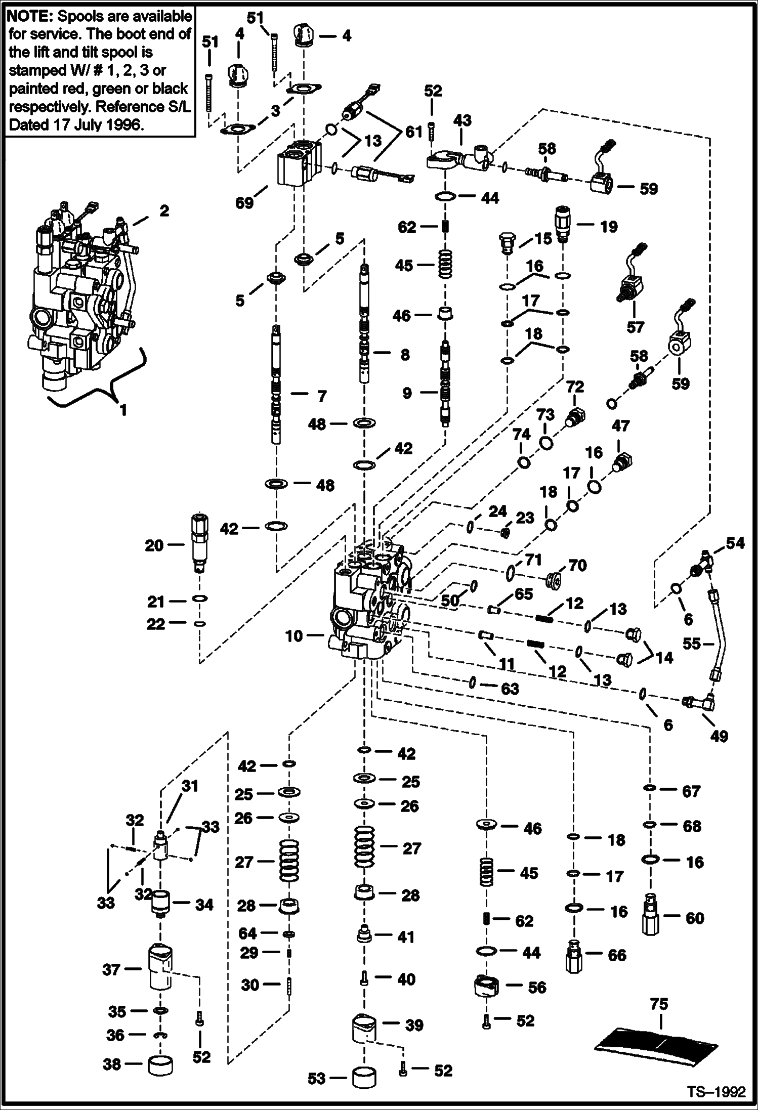 Схема запчастей Bobcat 900s - HYDRAULIC CONTROL VALVE (W/BICS Control Valve) (SN 516511001 thru 516516045 & 562211001 thru 562216321) HYDRAULIC SYSTEM