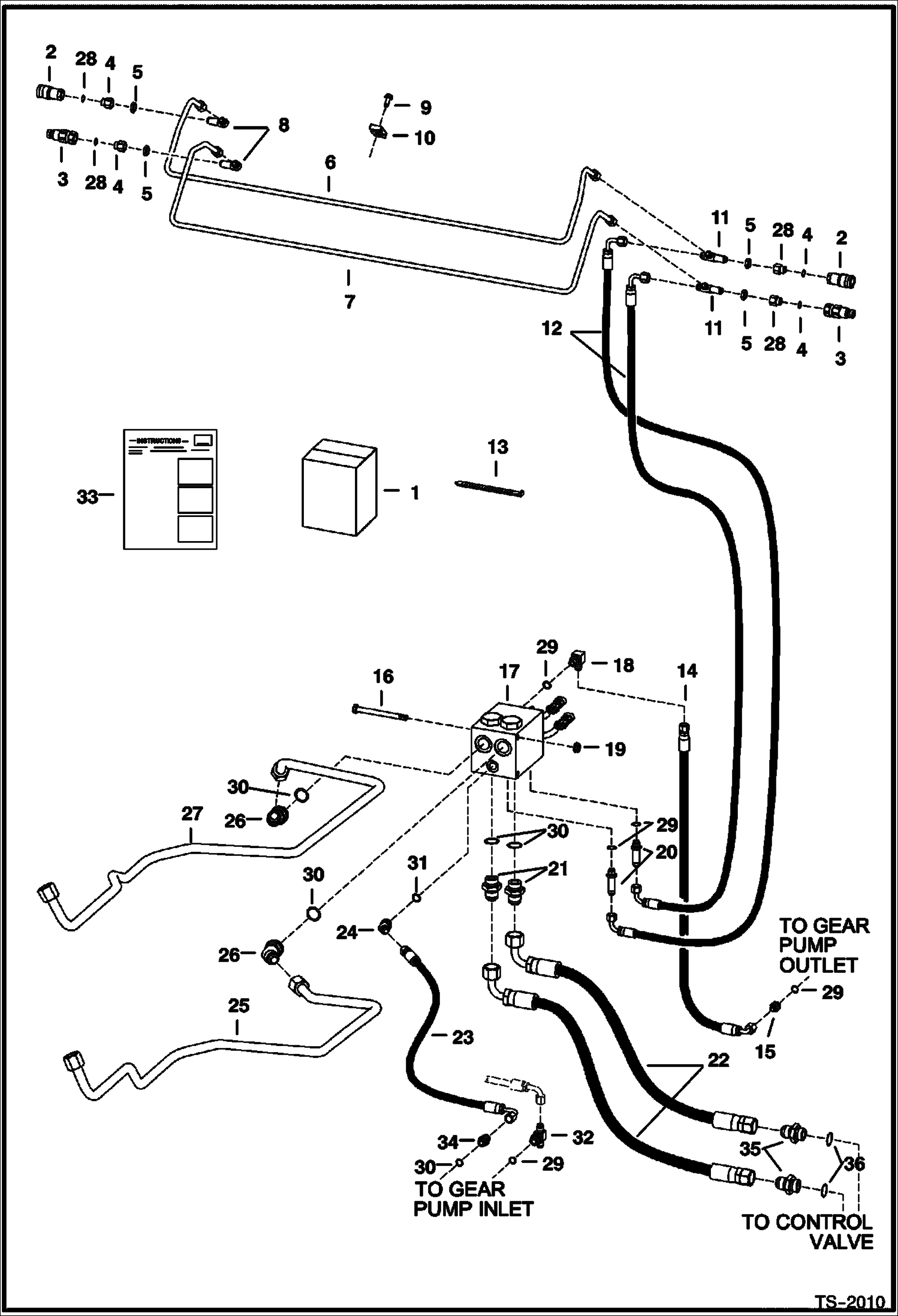 Схема запчастей Bobcat 800s - REAR AUXILIARY HYDRAULICS KIT (Aluminum Gear Pump) (S/N 514449258, 514541067, 514641170 & Below) ACCESSORIES & OPTIONS