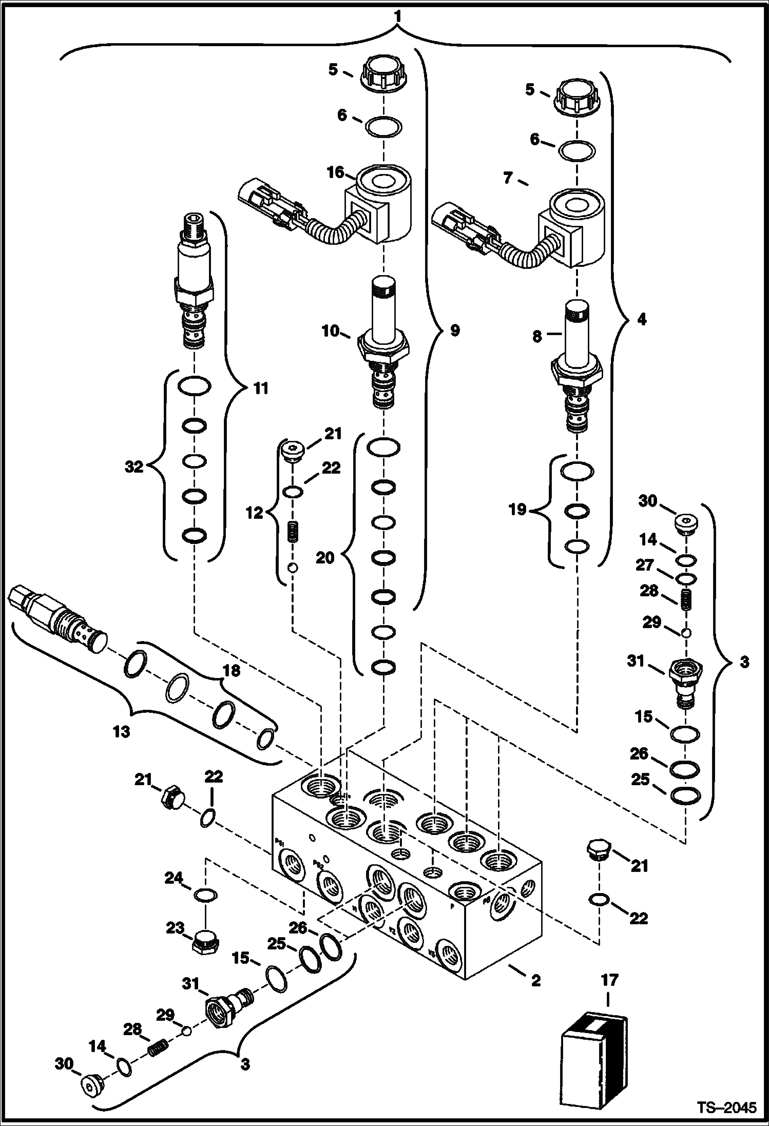 Схема запчастей Bobcat 322 - MANIFOLD ASSY (S/N 223811991 & Below, 223513430 & Below) HYDRAULIC SYSTEM