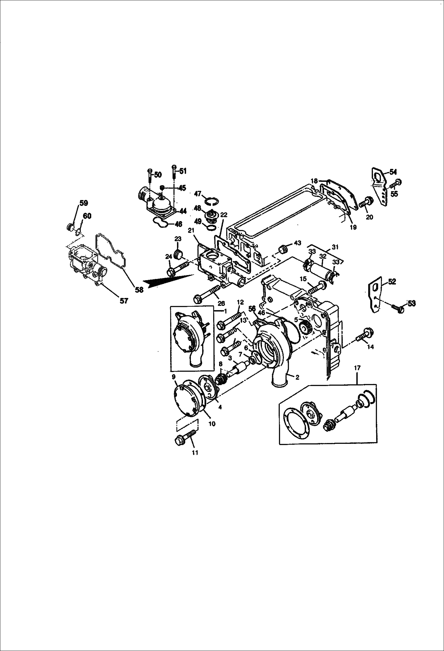 Схема запчастей Bobcat V518 - WATER PUMP AND THERMOSTAT 367013509 AND BELOW 367312505 AND BELOW POWER UNIT